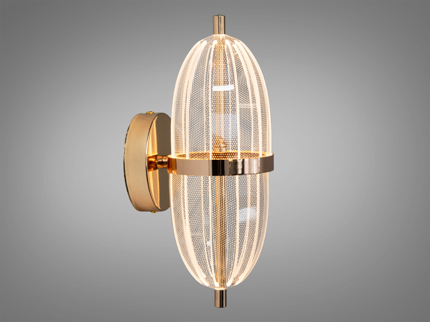 Настінний світильник з металевим кріпленням, прозорий акриловий абажур з дрібним візерунком, тепле світло, підходить для вітальні.