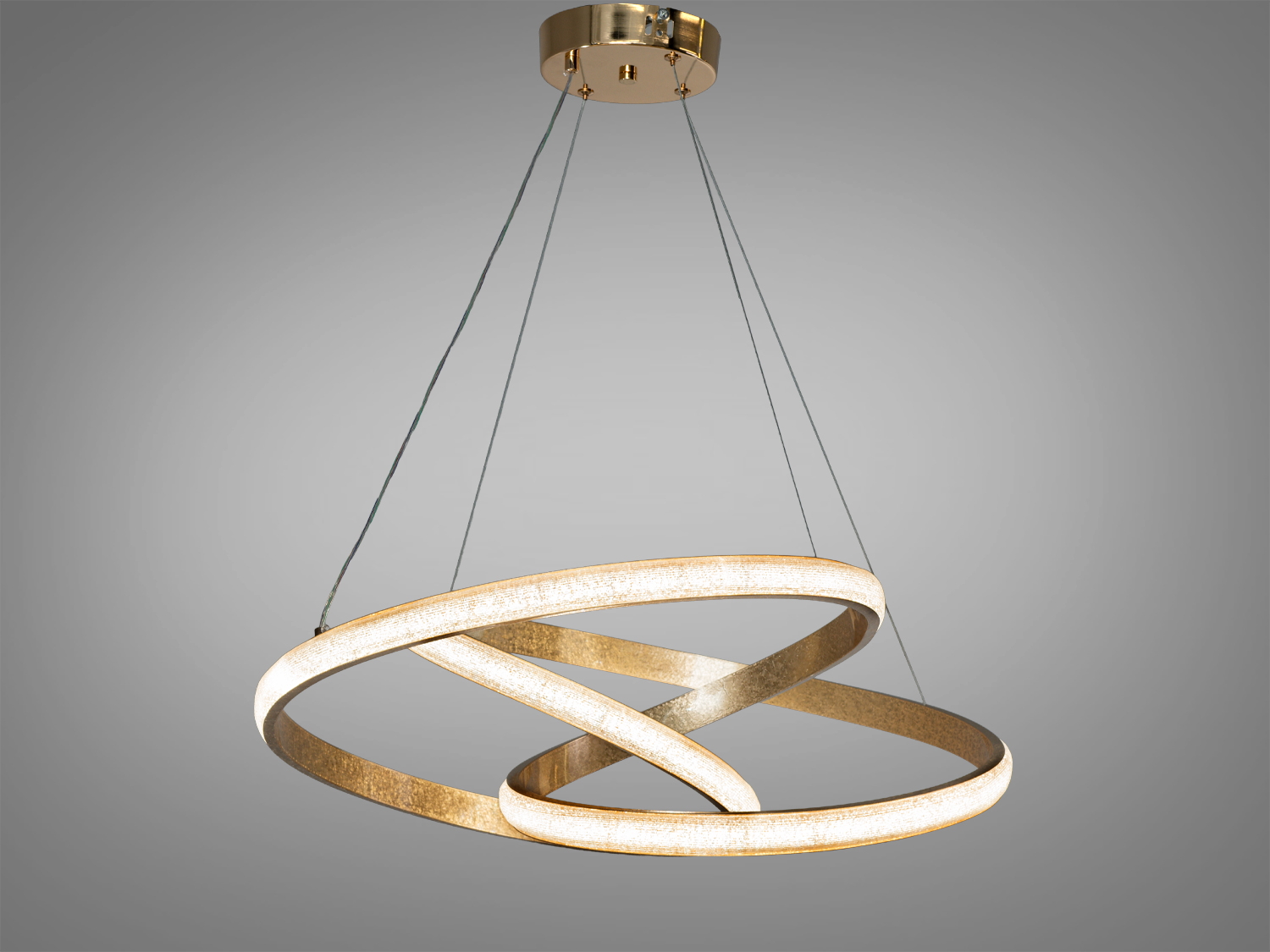 Підвісний світильник з переплетеними кільцями в вигляді завитків, що випромінюють нейтральне світло. Металевий корпус, акриловий розсіювач, ідеальний для офісних приміщень.