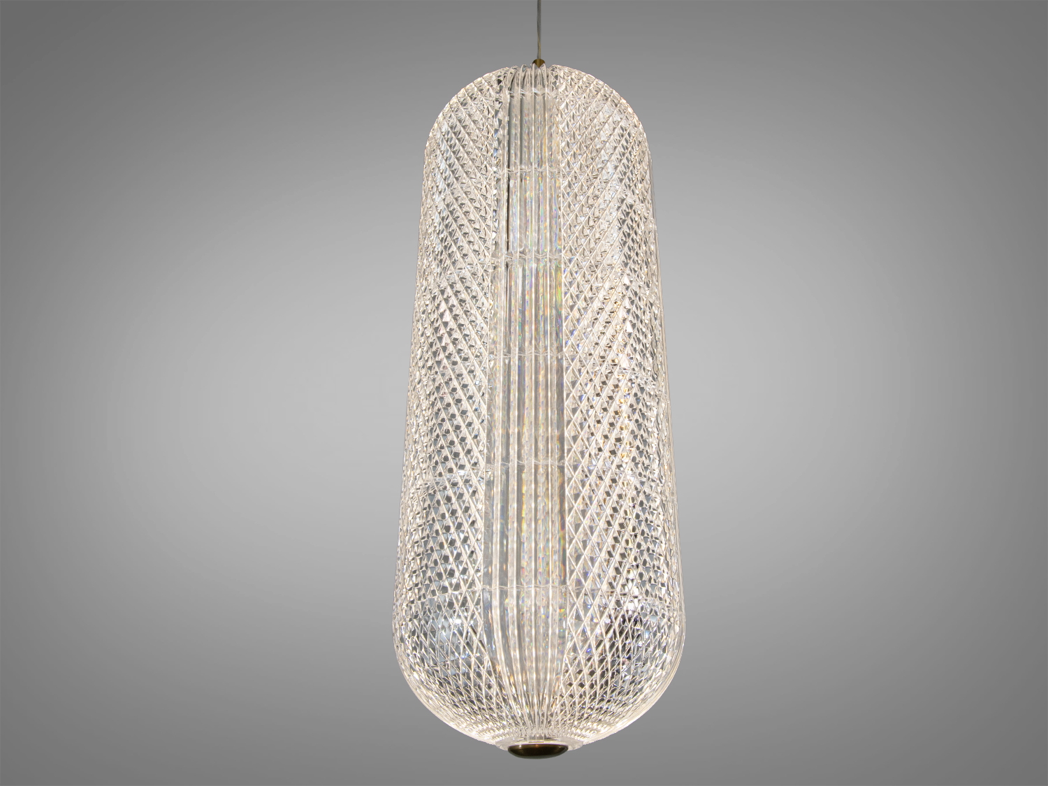 Підвісний світильник з рельєфного скла, створює м′яке розсіяне світло, ідеальний для вітальні.