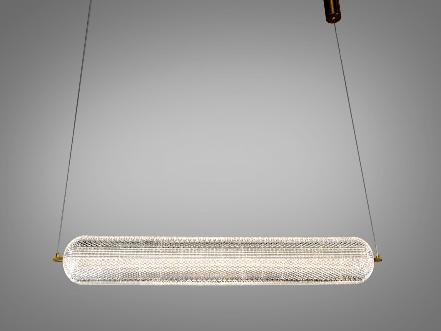 Одинарний світлодіодний підвіс Diasha у кольорі золото з циліндричним скляним плафоном і потужністю 25 Вт. Підходить для акцентного освітлення кухні, їдальні та вітальні.