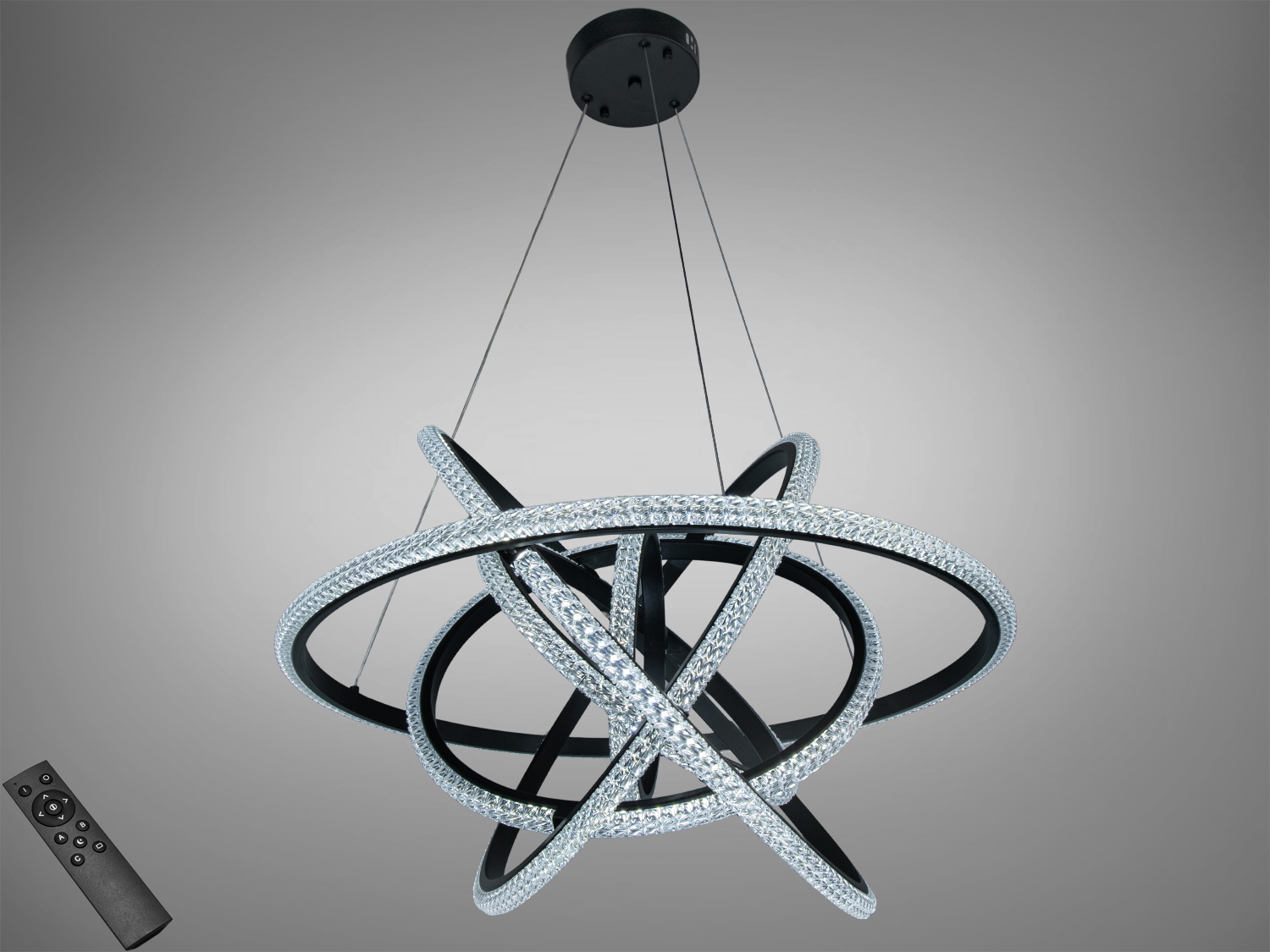 Підвісна люстра з акриловими кільцями, з пультом дистанційного керування, підходить для сучасних інтер′єрів.