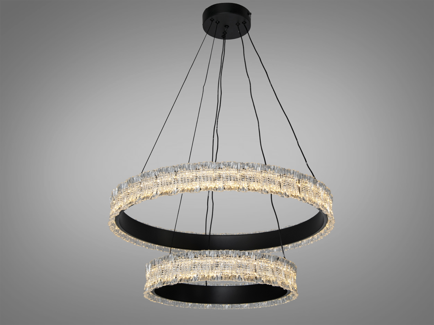 Підвісний світильник з двома кільцями, акрил та метал, тепле світло, підходить для сучасного інтер′єру.