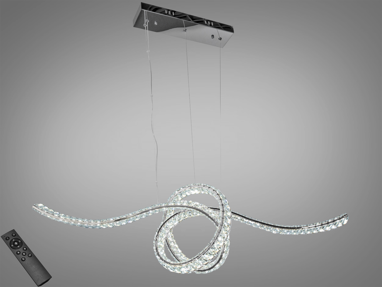 Підвісний світильник з кристалами, вигнута форма, дистанційне керування, підходить для сучасного інтер′єру.