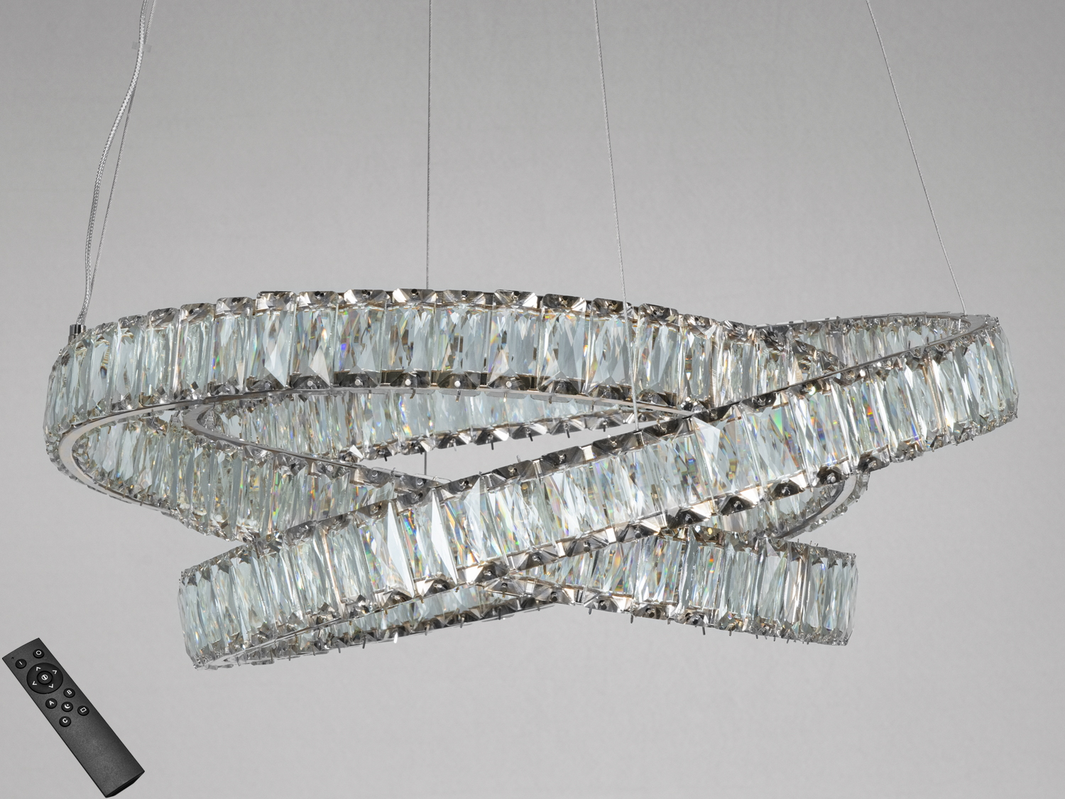 Підвісна люстра з кристалами, що переплітаються, з пультом дистанційного керування. Ідеально підходить для сучасного інтер′єру.