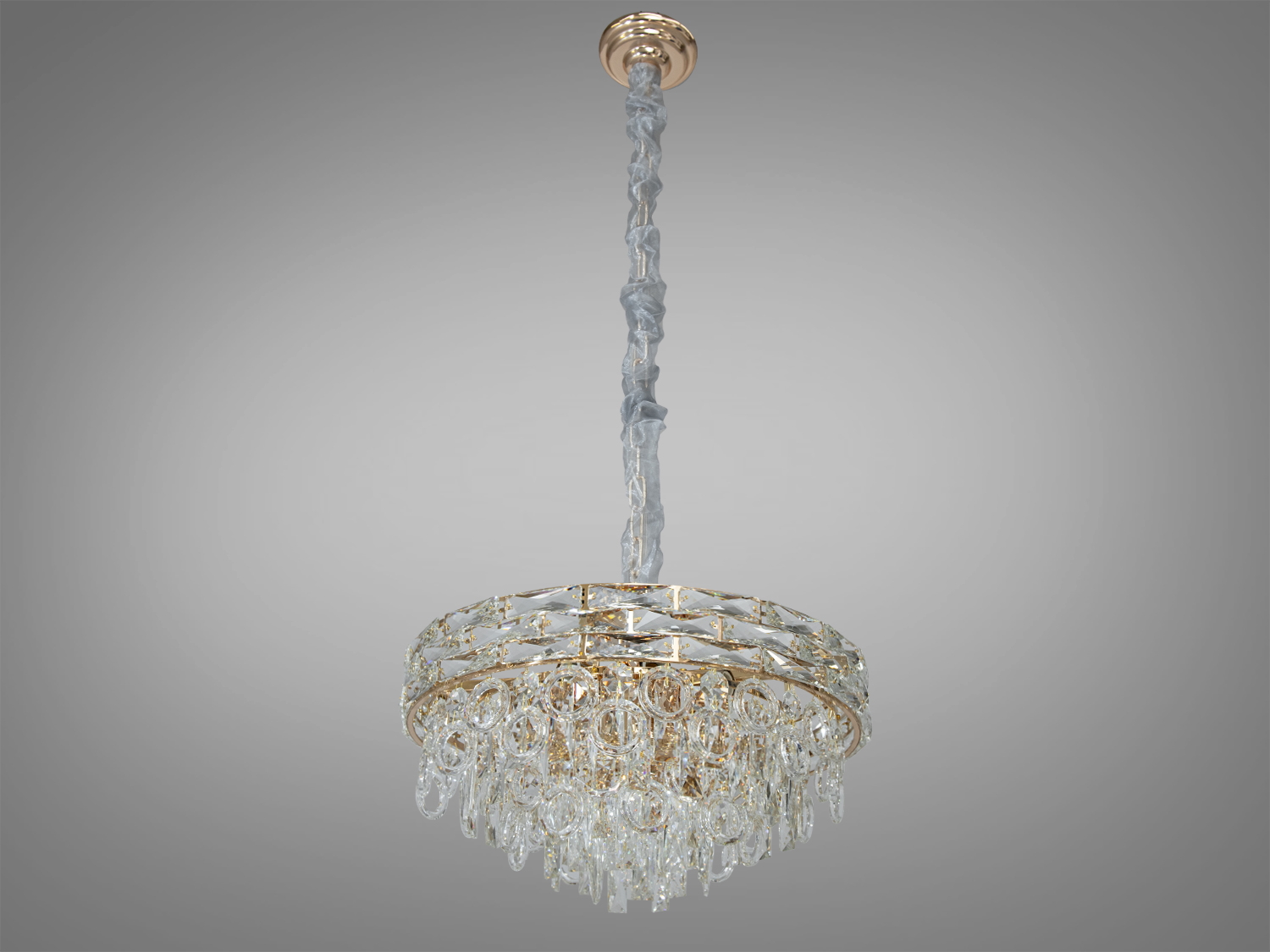 Шедевральна кришталева люстра підвіс на 10 ламп, золотого кольору