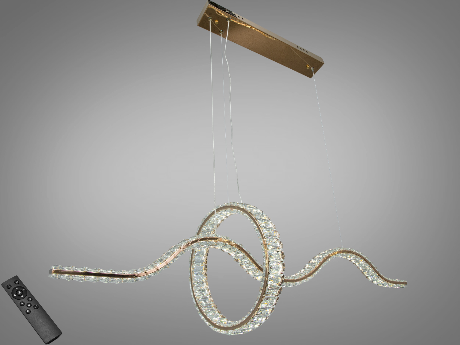 Світильник з вигнутими світлодіодними елементами, підвісний монтаж, дистанційне керування, підходить для сучасного інтер′єру.