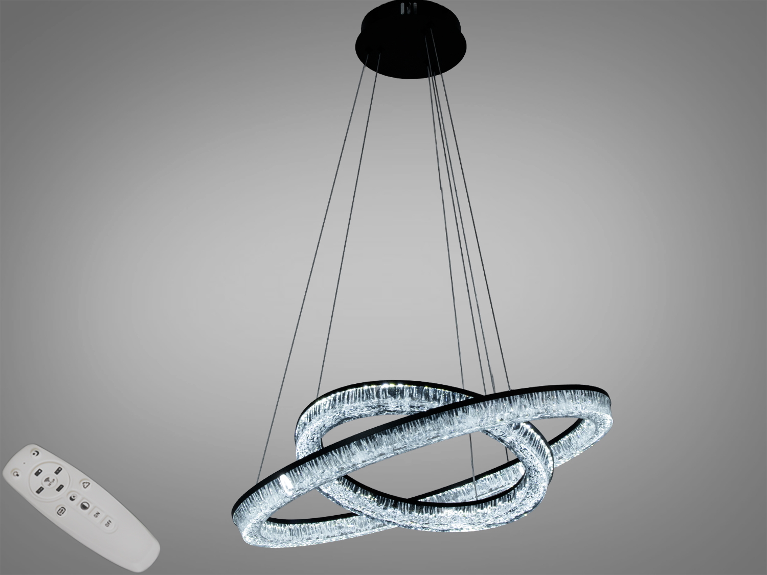 Підвісна LED люстра з двома кільцями, 78 Вт, чорна. Пульт дистанційного керування, холодне біле світло, рекомендована площа до 13 м².
