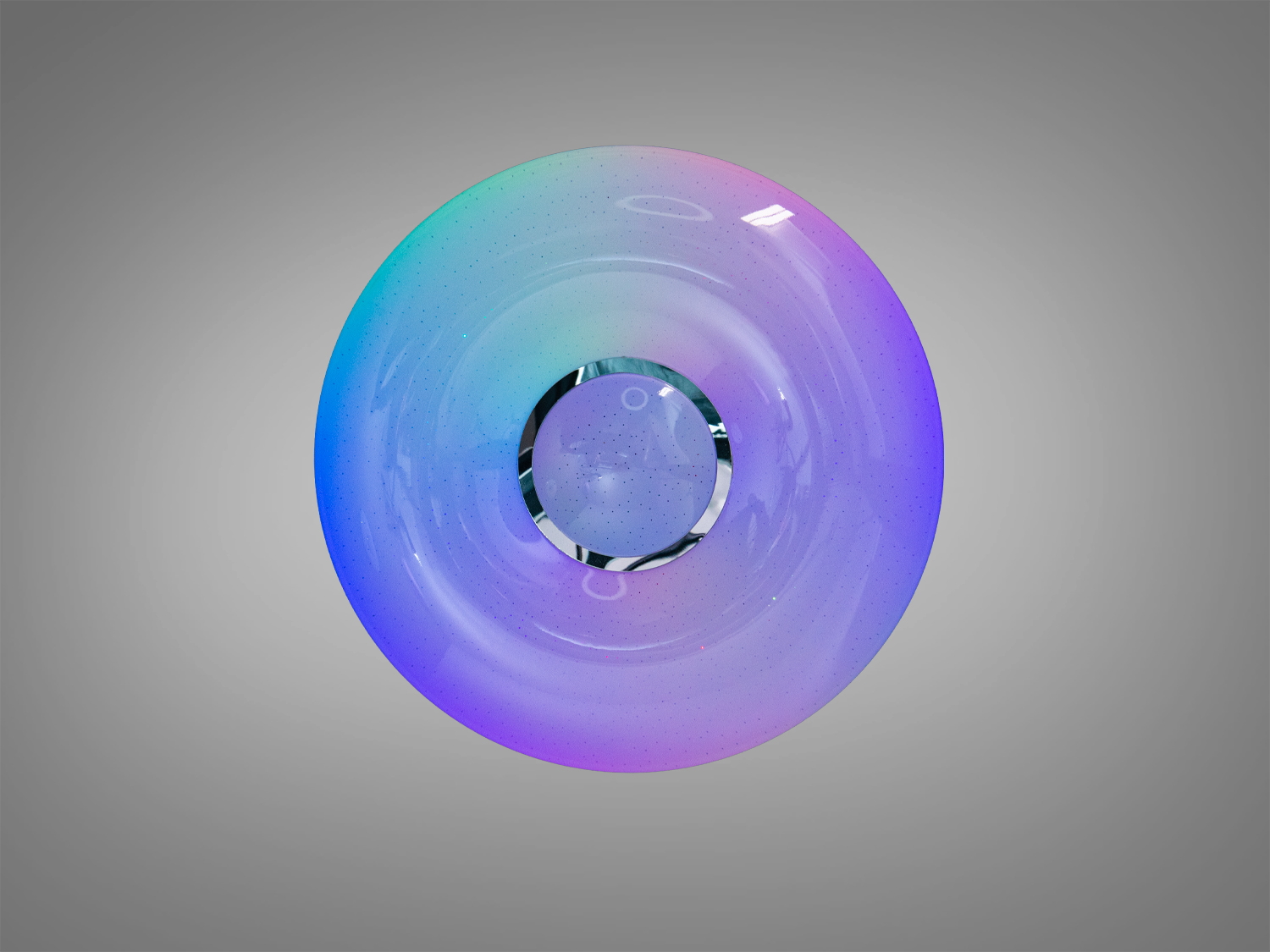 Світильник круглої форми з багатобарвним підсвічуванням. Призначений для стельового монтажу, оснащений дистанційним керуванням.