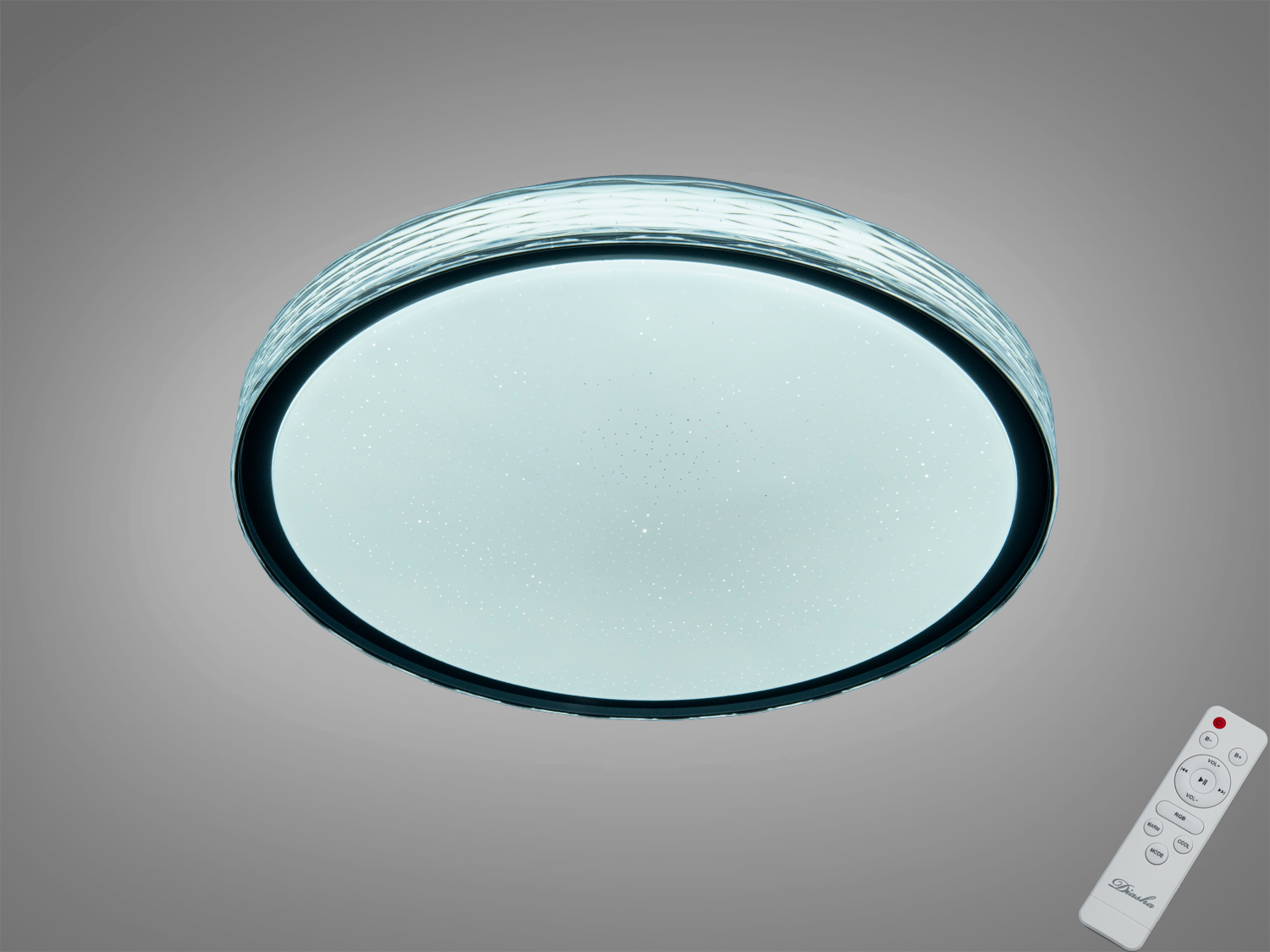 Кругла стельова лампа з пультом, зірковий ефект на поверхні, підходить для сучасного інтер′єру, дистанційне керування.