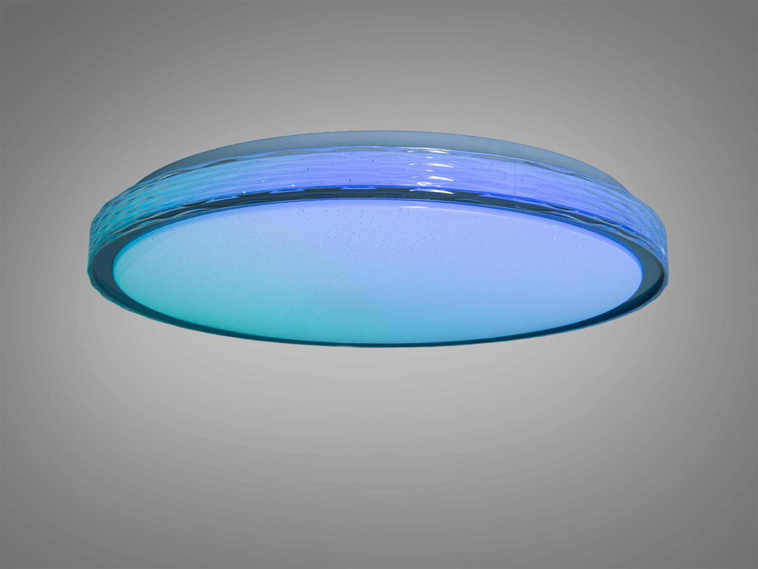 Стельова лампа з синім відтінком і декоративним обідком. Ідеальна для створення атмосфери вітальні.