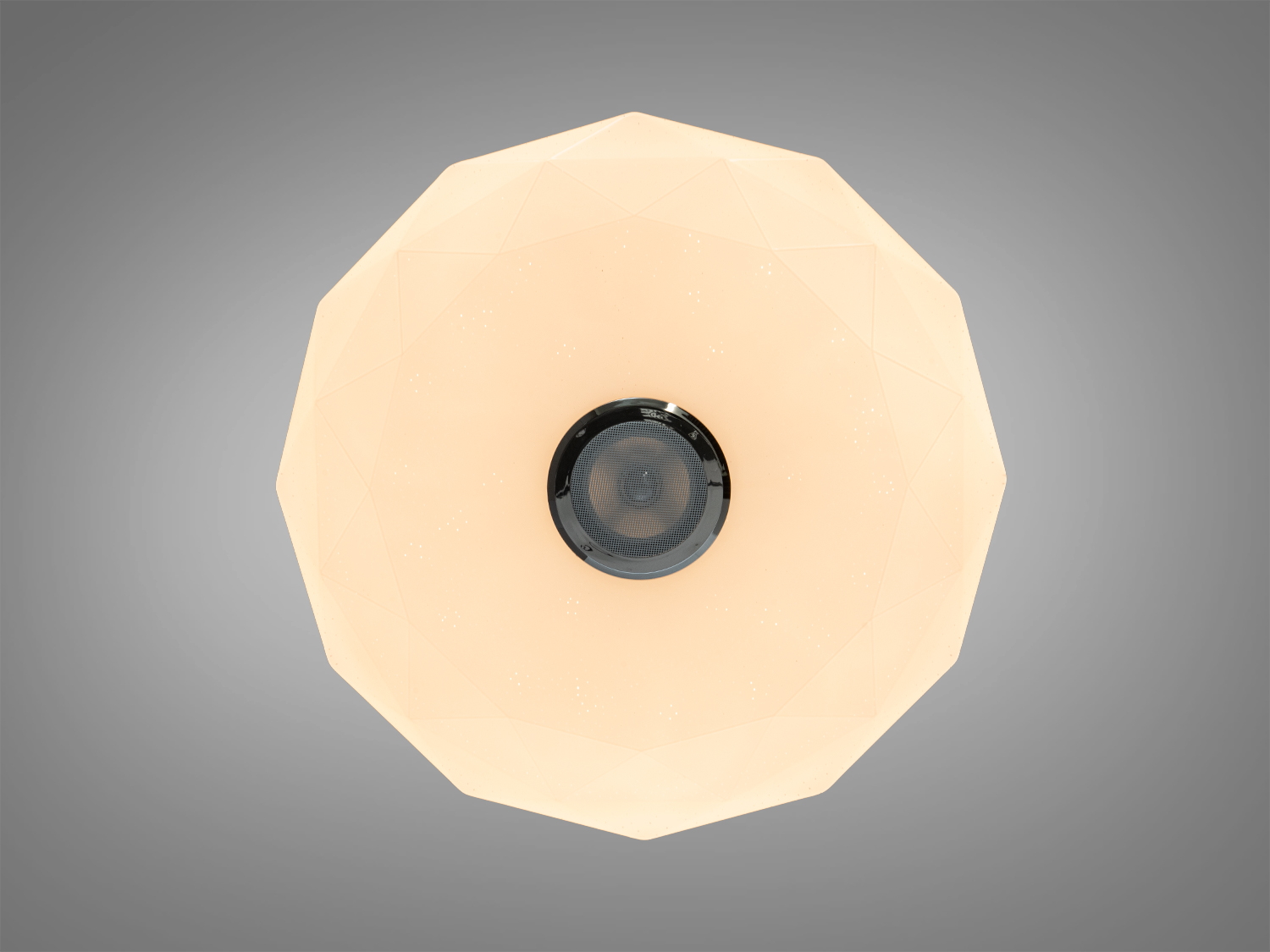 Світильник з багатогранною формою, тепле жовте світло, центральний динамік. Ідеально підходить для затишних просторів.