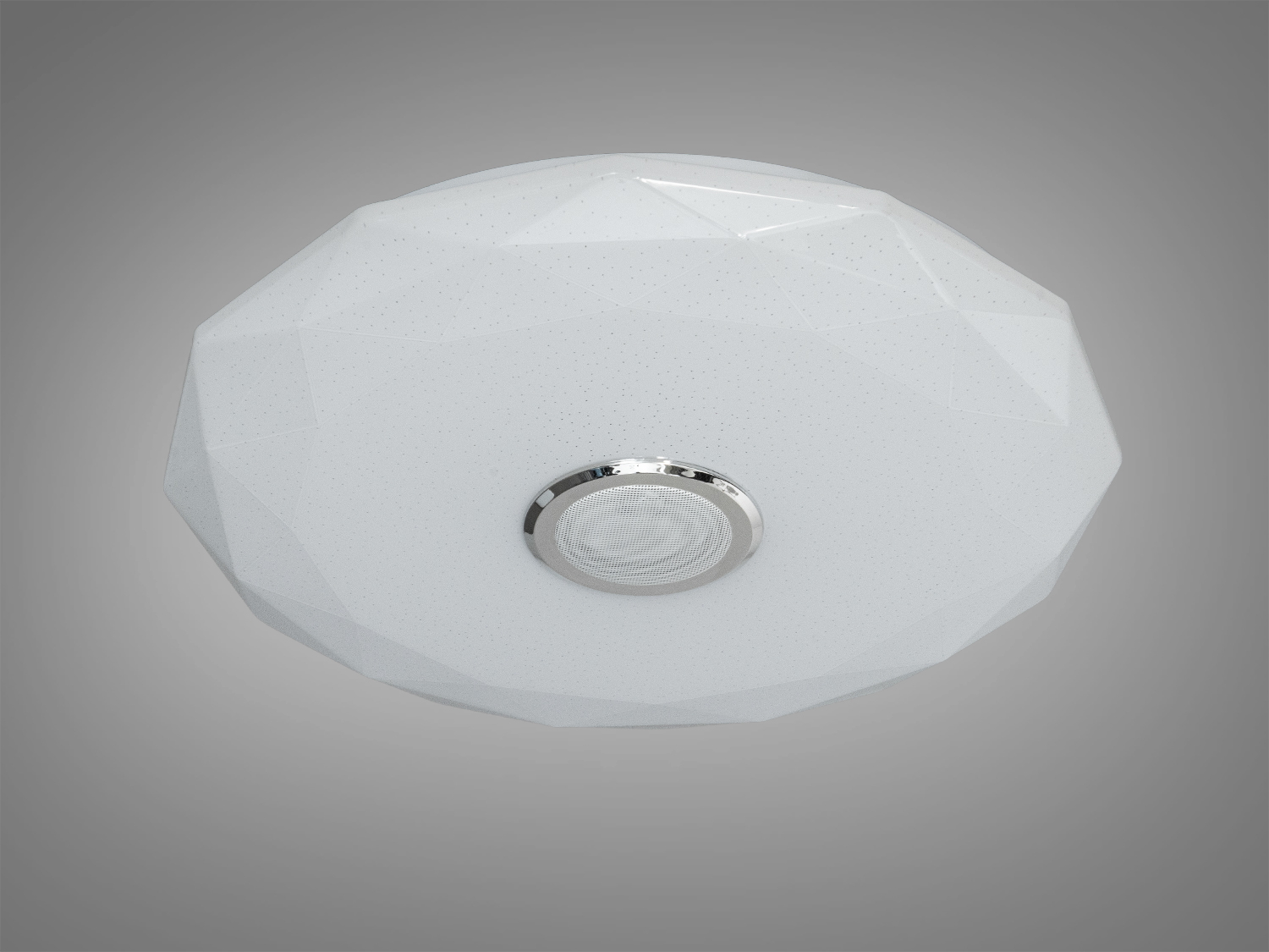 Багатогранний світильник з білим світлом, центральний динамік. Підходить для мінімалістичних інтер′єрів.