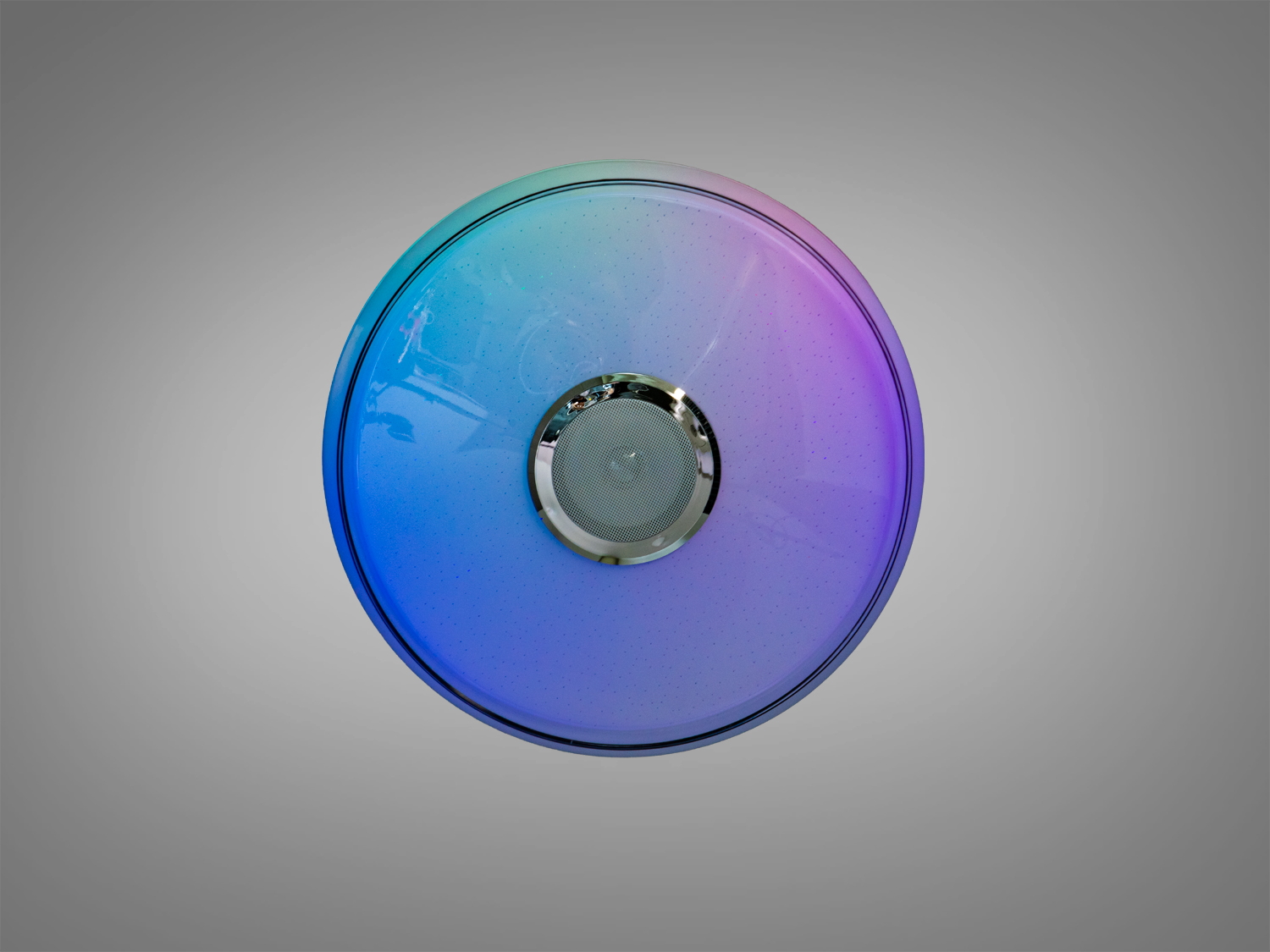 Кругла лампа з кольоровим підсвічуванням, що змінює відтінки від синього до фіолетового, ідеальна для створення атмосфери в інтер′єрі.