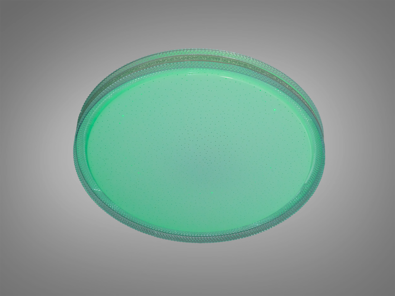 Зелена кругла стельова лампа з текстурованим краєм, створює м′яке освітлення, ідеальна для спальні.