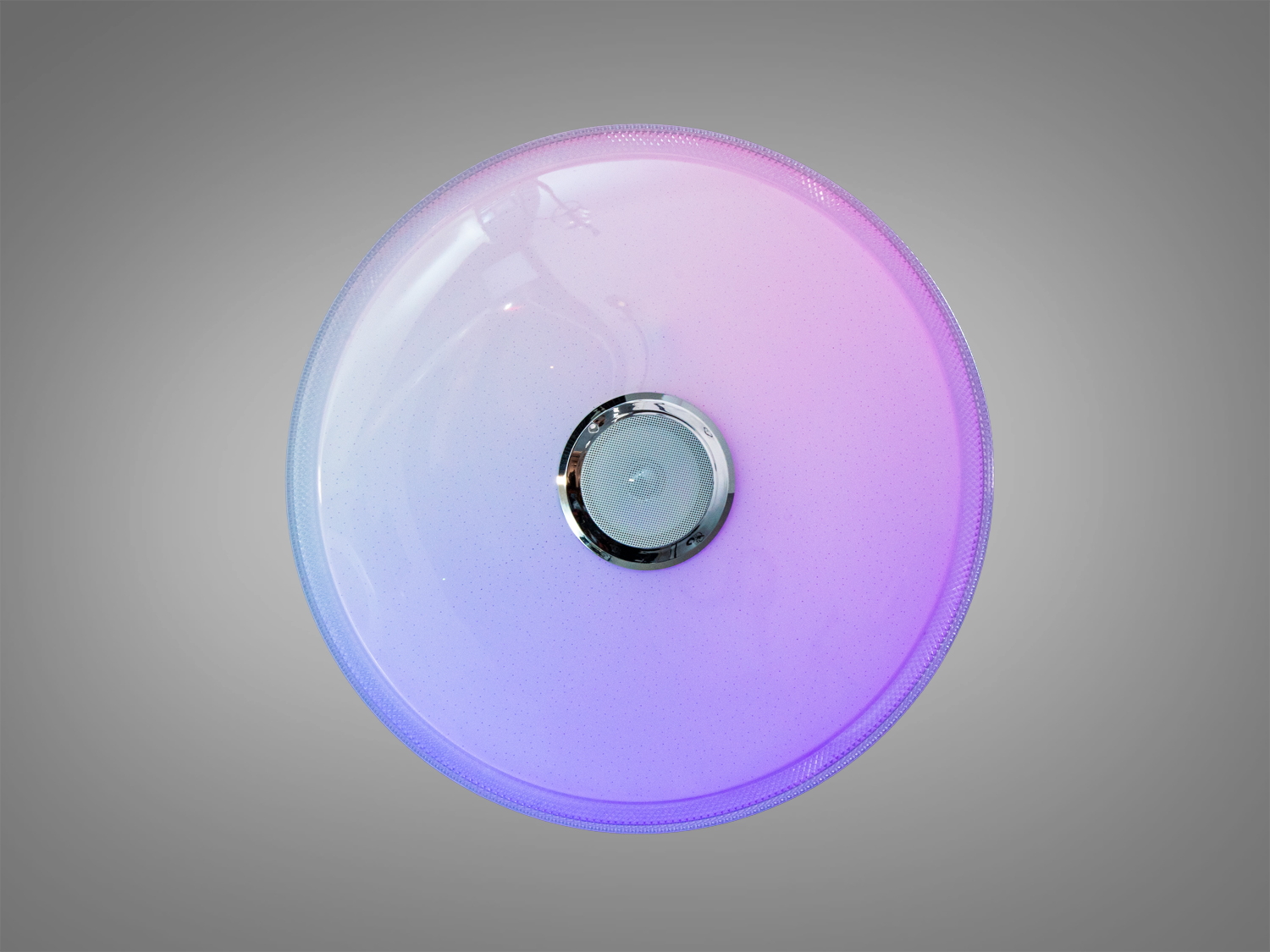 Вид зверху на круглу стельову лампу з плавним переходом кольорів. Ідеально підходить для створення атмосфери в приміщенні.