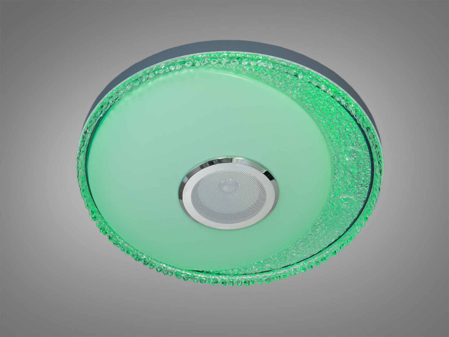 Стельова лампа з зеленим підсвічуванням, круглої форми, оснащена пультом управління, підходить для сучасних інтер′єрів.