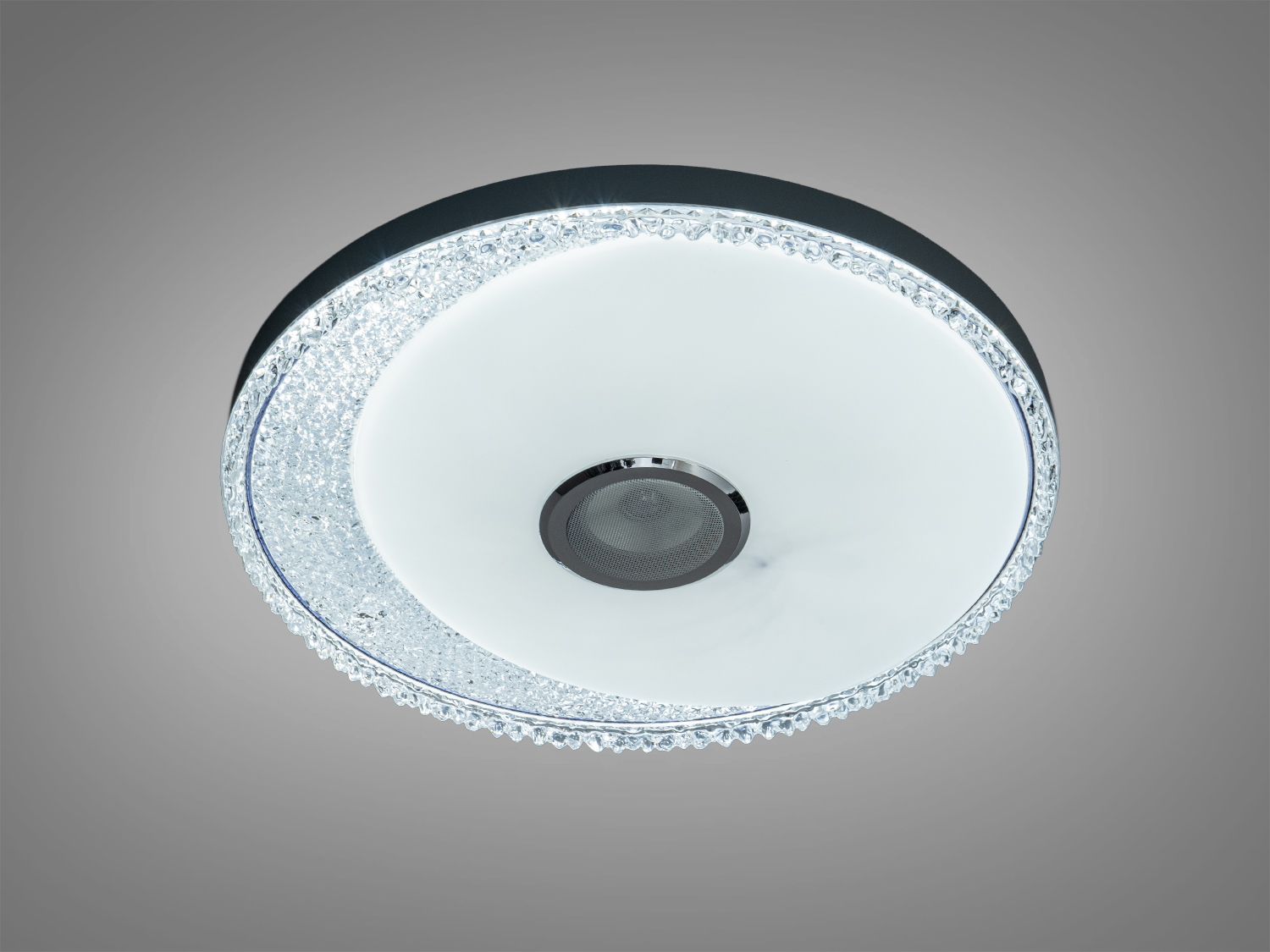 Стельова лампа з теплим білим світлом, круглої форми, з дрібними точками на поверхні. Ідеальна для затишного освітлення.