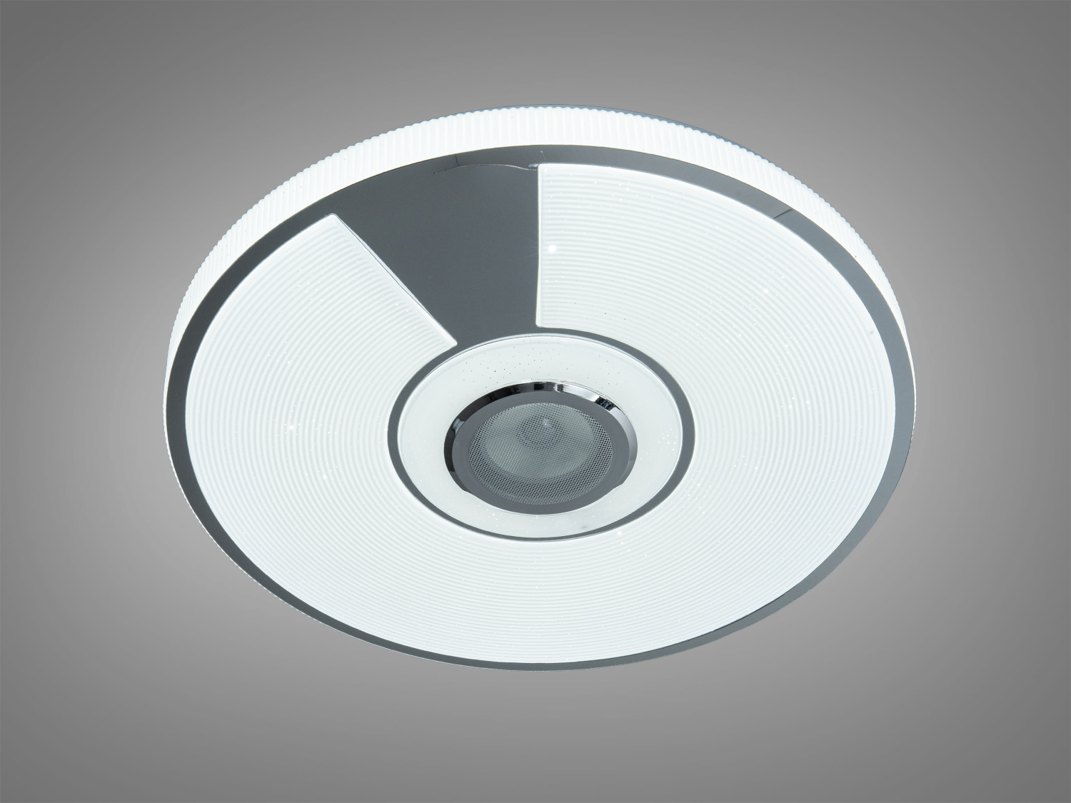 Стельовий світильник круглої форми з білим світлом і гладкою поверхнею. Підходить для офісних приміщень.