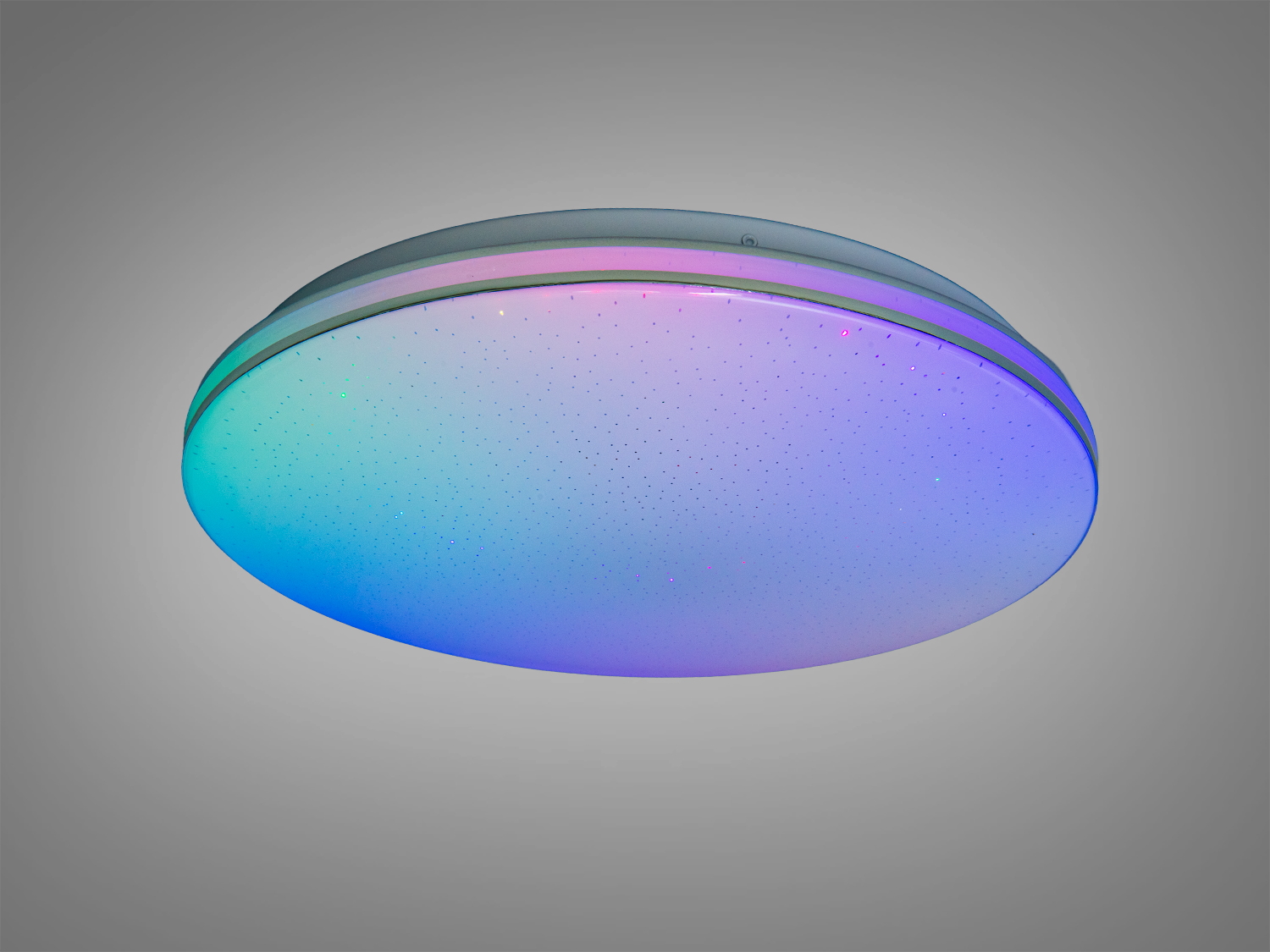 Кругла стельова лампа з різнокольоровим світлодіодним підсвічуванням, підходить для створення динамічного освітлення в будь-якому приміщенні.