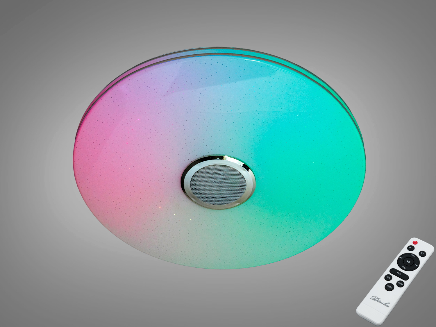 Кругла стельова лампа з дистанційним керуванням, що змінює кольори. Ідеально підходить для сучасних інтер′єрів.