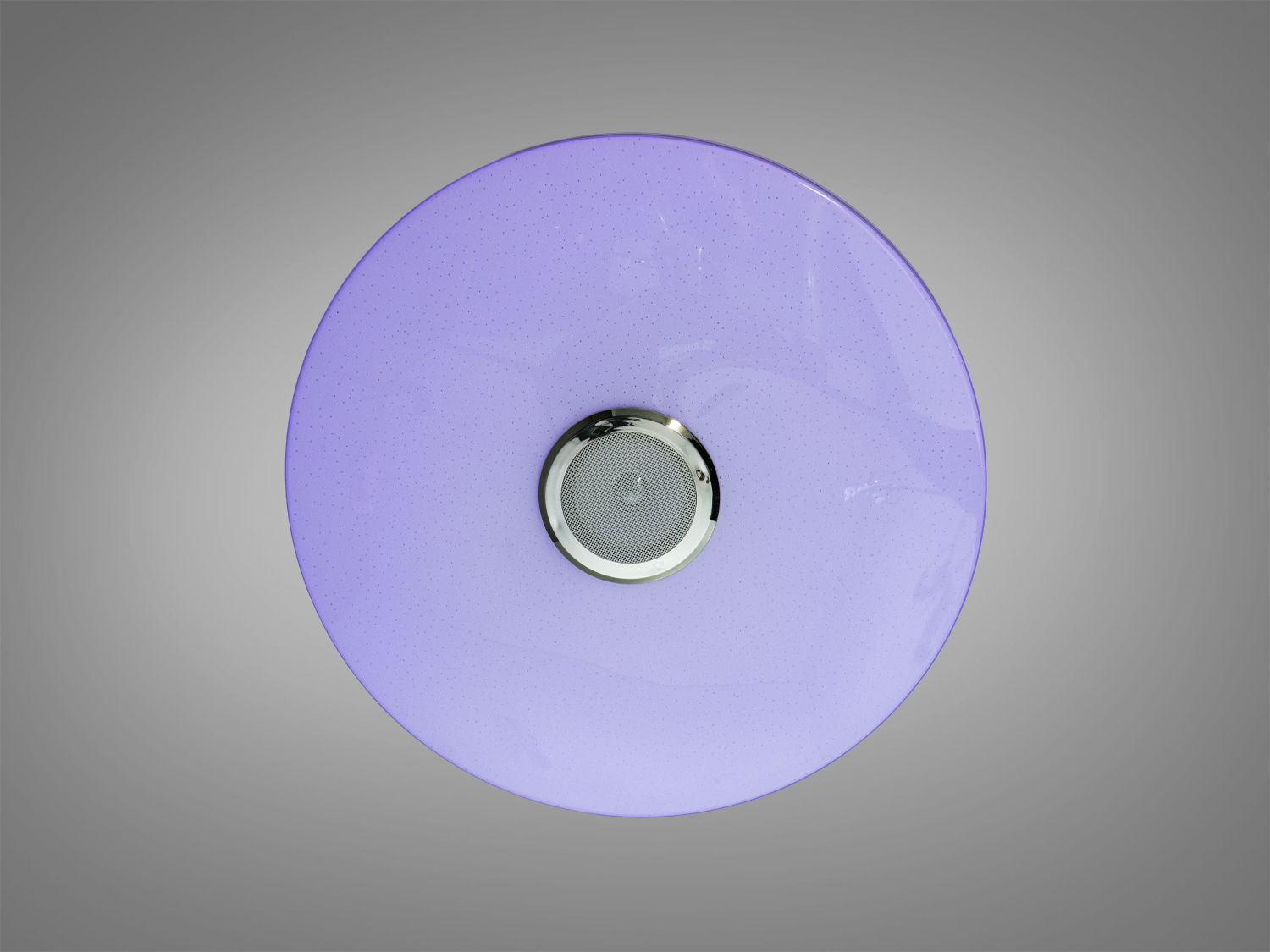 Фіолетова стельова лампа з гладкою поверхнею, що підходить для спальні. Вбудований динамік для відтворення музики.