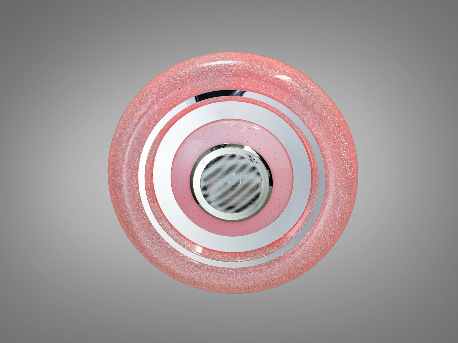 Стельова люстра з рожевим кільцем, що підкреслює сучасний дизайн. Ідеально підходить для спальні або вітальні.