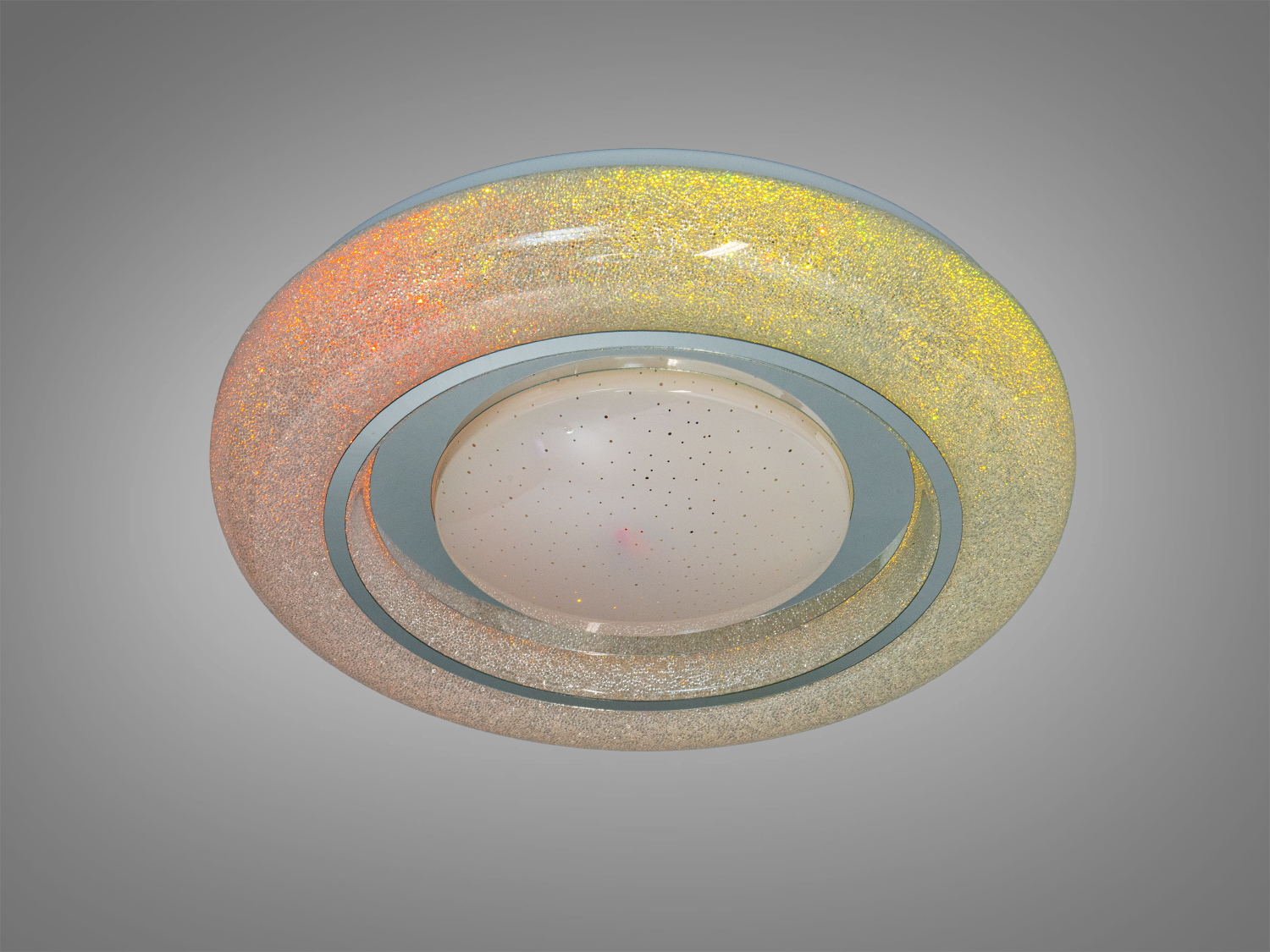 Кругла стельова лампа з фіолетовим світлом, підходить для декоративного освітлення.