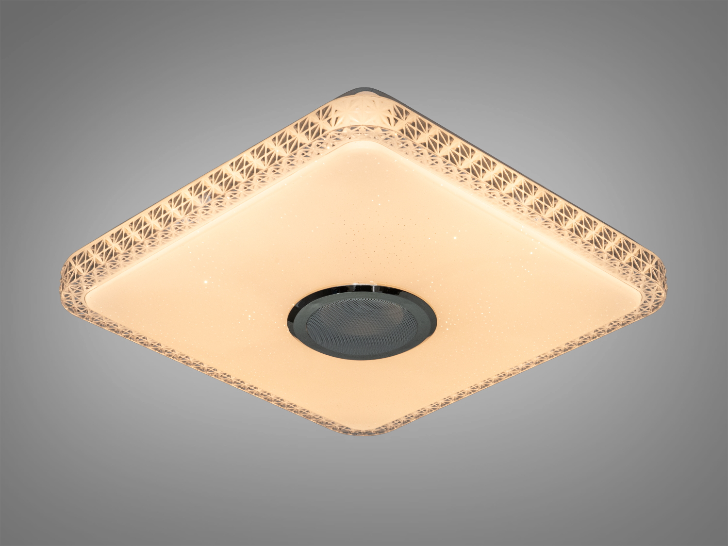 Квадратний світильник з теплим жовтим світлом, візерунчастий край. Ідеальний для затишного освітлення вітальні або спальні.