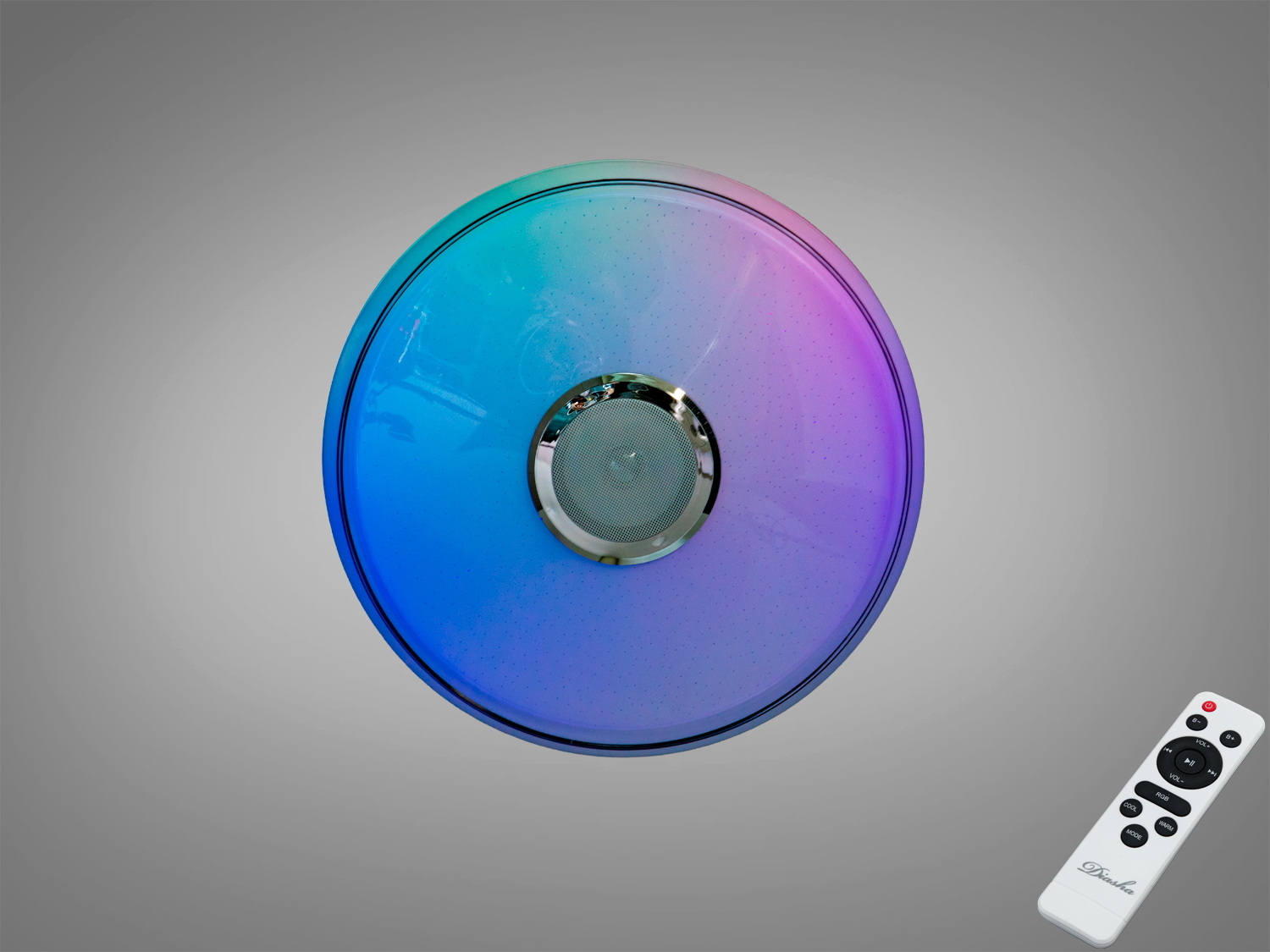 Смарт стельова люстра 70 Вт з RGB та Bluetooth‑колонкою. Керування через пульт і додаток Smart Life TUYA, підходить для кімнат до ~12 м².