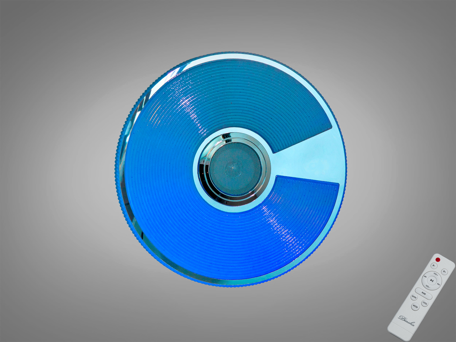 Біла смарт люстра 45 Вт з RGB та Bluetooth колонкою. Керування через додаток i-Link, таймери, будильник, режим музичного ритму. Для кімнат до 8 м².