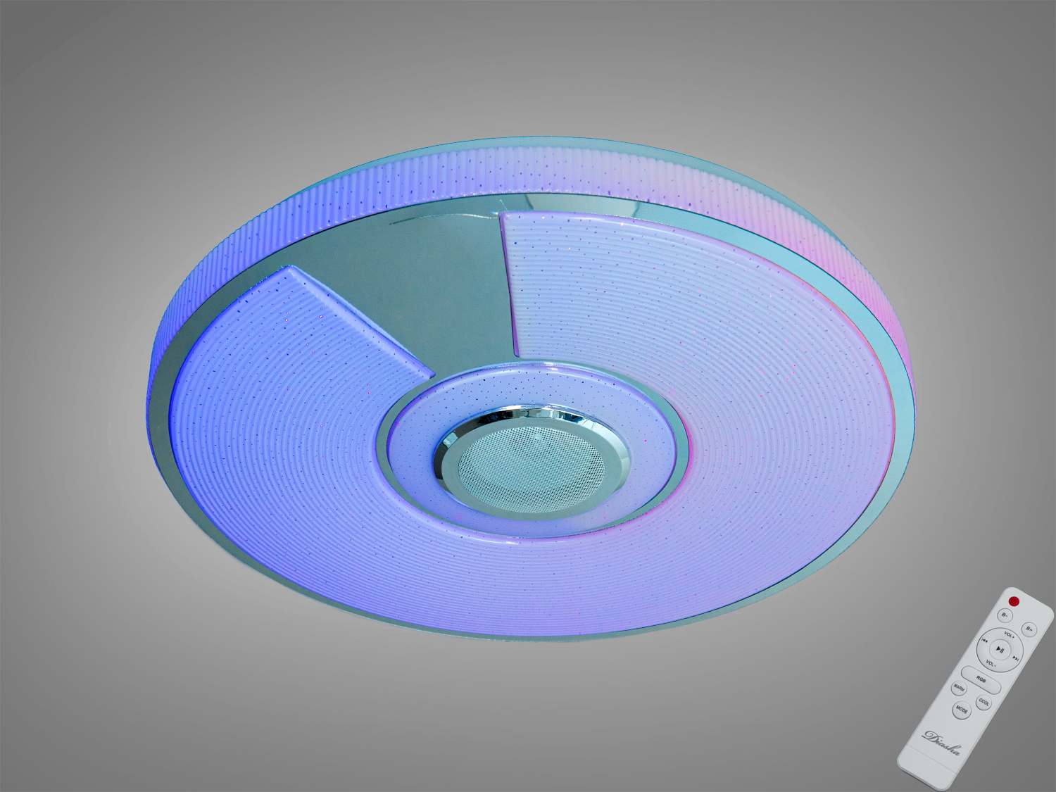 Смарт LED стельова люстра 80 Вт з RGB та Bluetooth-колонкою. Керування додатком i-Link і пультом. Підходить для кімнат до приблизно 15 м².