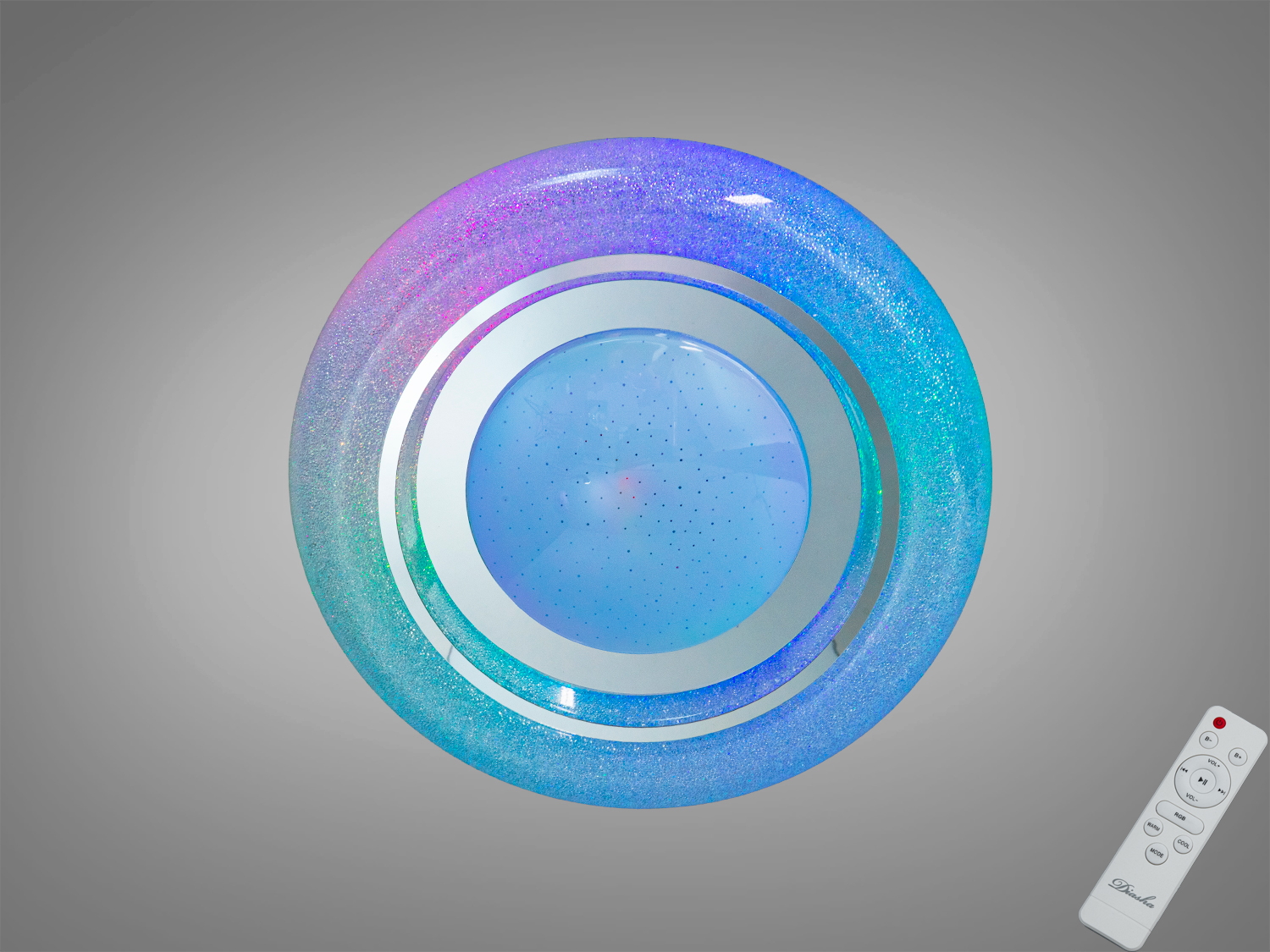 Смарт LED люстра Diasha, біла, 70 Вт для до 12 м². Керування пультом і через застосунок iLink, білий режим і RGB-підсвічування з окремими режимами переливань.