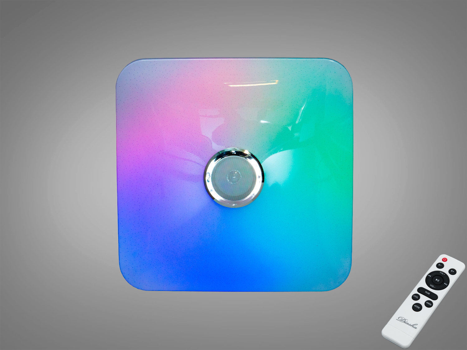 Стельовий смарт світильник 80 Вт з RGB та Bluetooth-колонкою. Керування через TUYA Smart Life і пульт, освітлення до близько 14 м², сцени, музична синхронізація.
