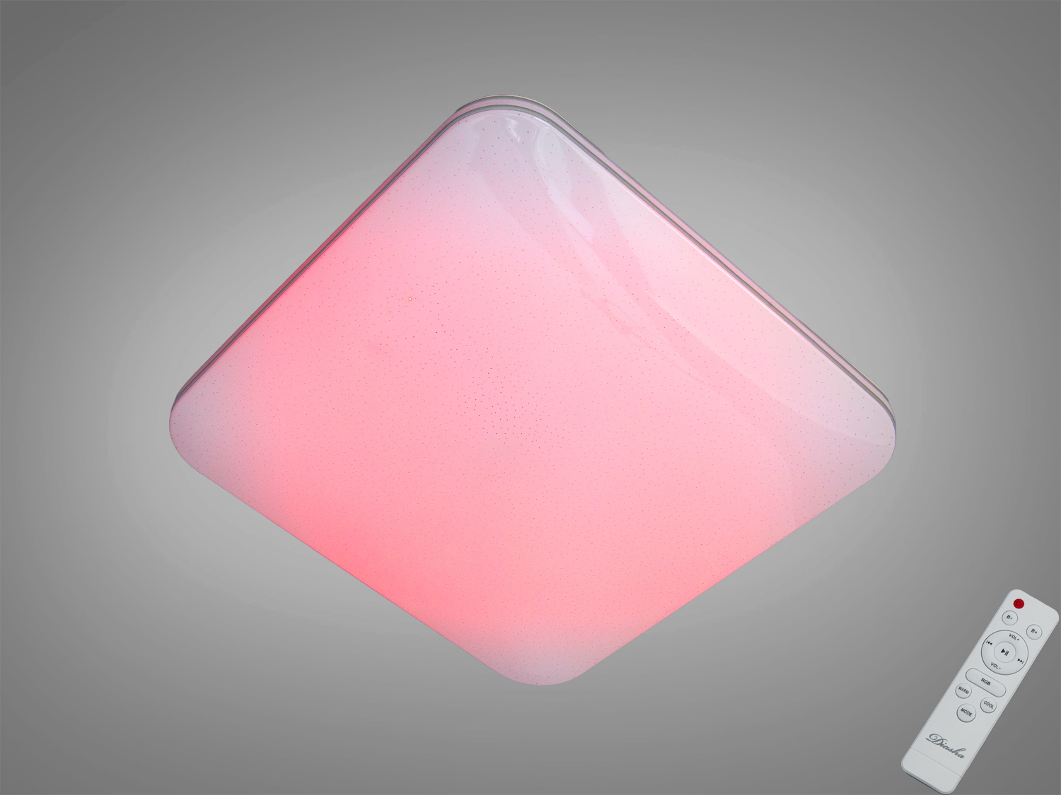 Стельова смарт LED люстра 80Вт у білому кольорі з RGB-підсвіткою, пультом і керуванням через додаток iLink. Підходить для кімнат до 14 м².