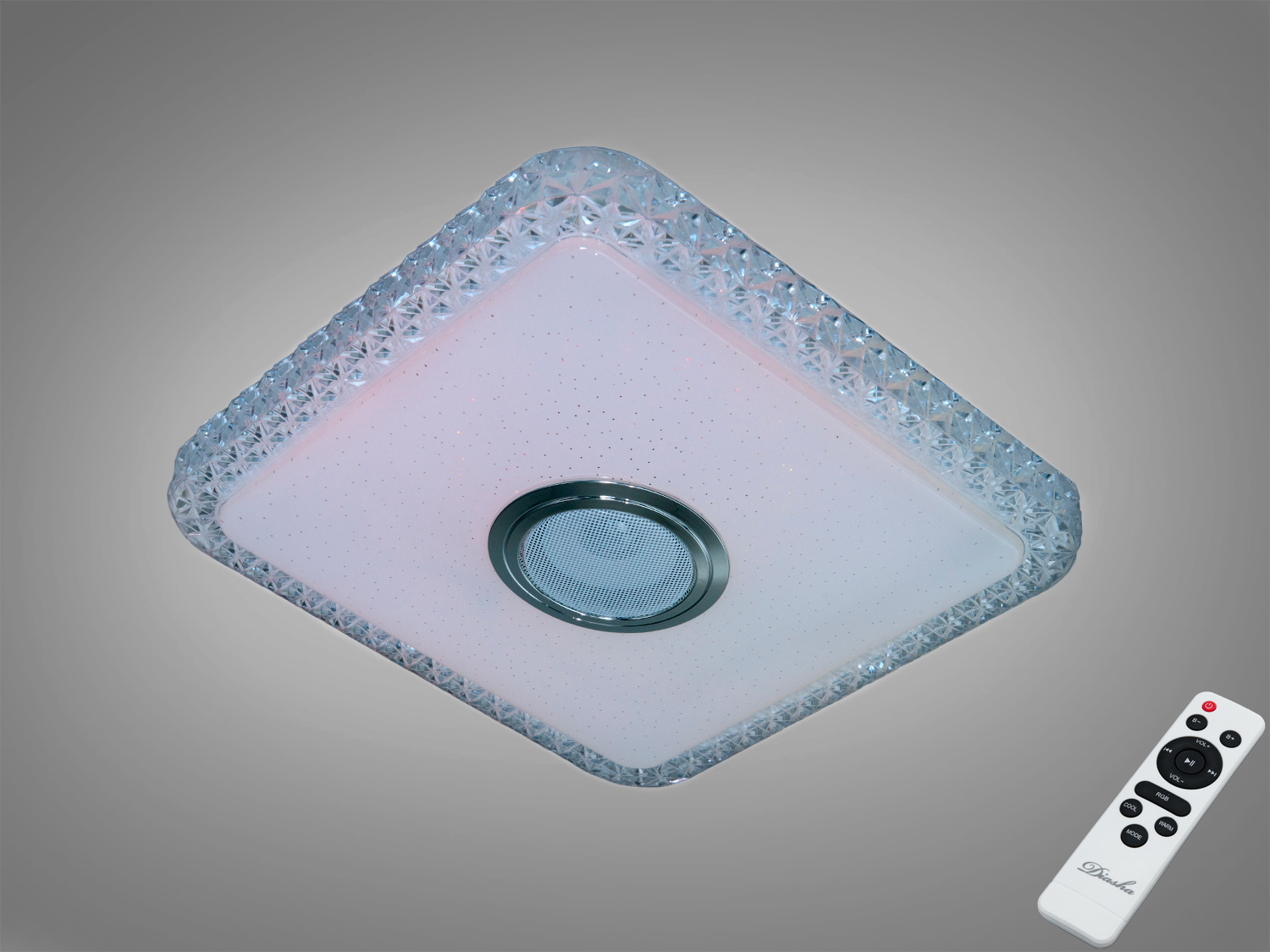 Стельова LED смарт люстра 45 Вт з RGB і Bluetooth-колонкою. Керування через додаток i-Link і пульт, таймери, музичний ритм. Для кімнат до ≈8 м².