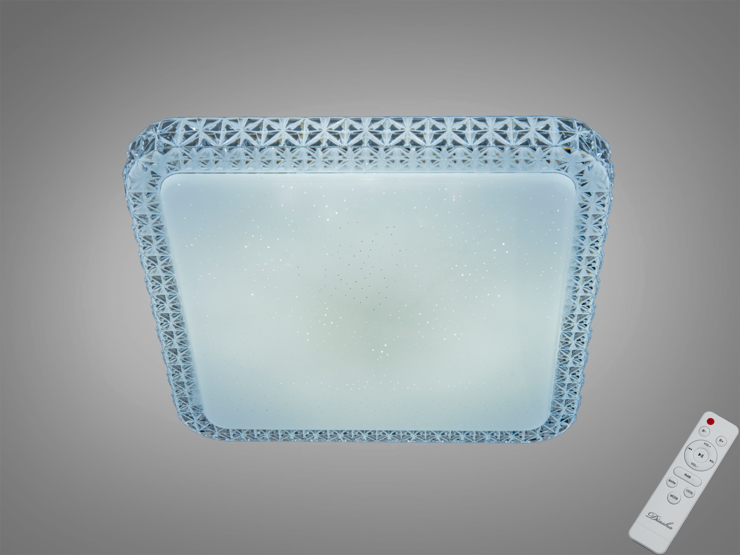 RGB стельова смарт люстра 45 Вт з пультом і керуванням через iLink. Білий корпус, накладний монтаж, освітлення до 8 м², основне біле світло та кольорова підсвітка.