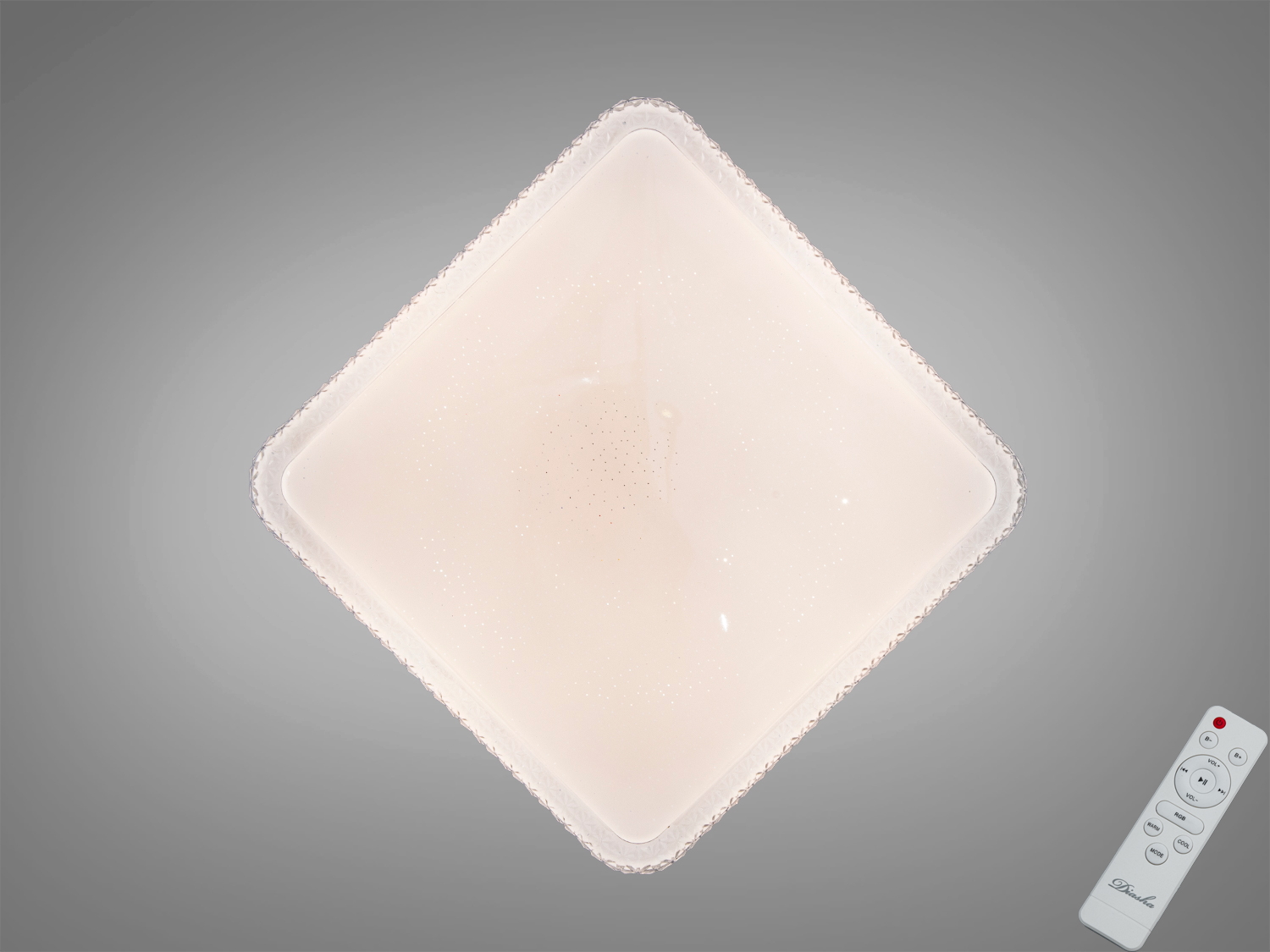 Смарт LED люстра Diasha, квадрат, біла, 70 Вт з RGB та пультом. Керування через застосунок iLink. Площі до ~12 м², накладний монтаж.