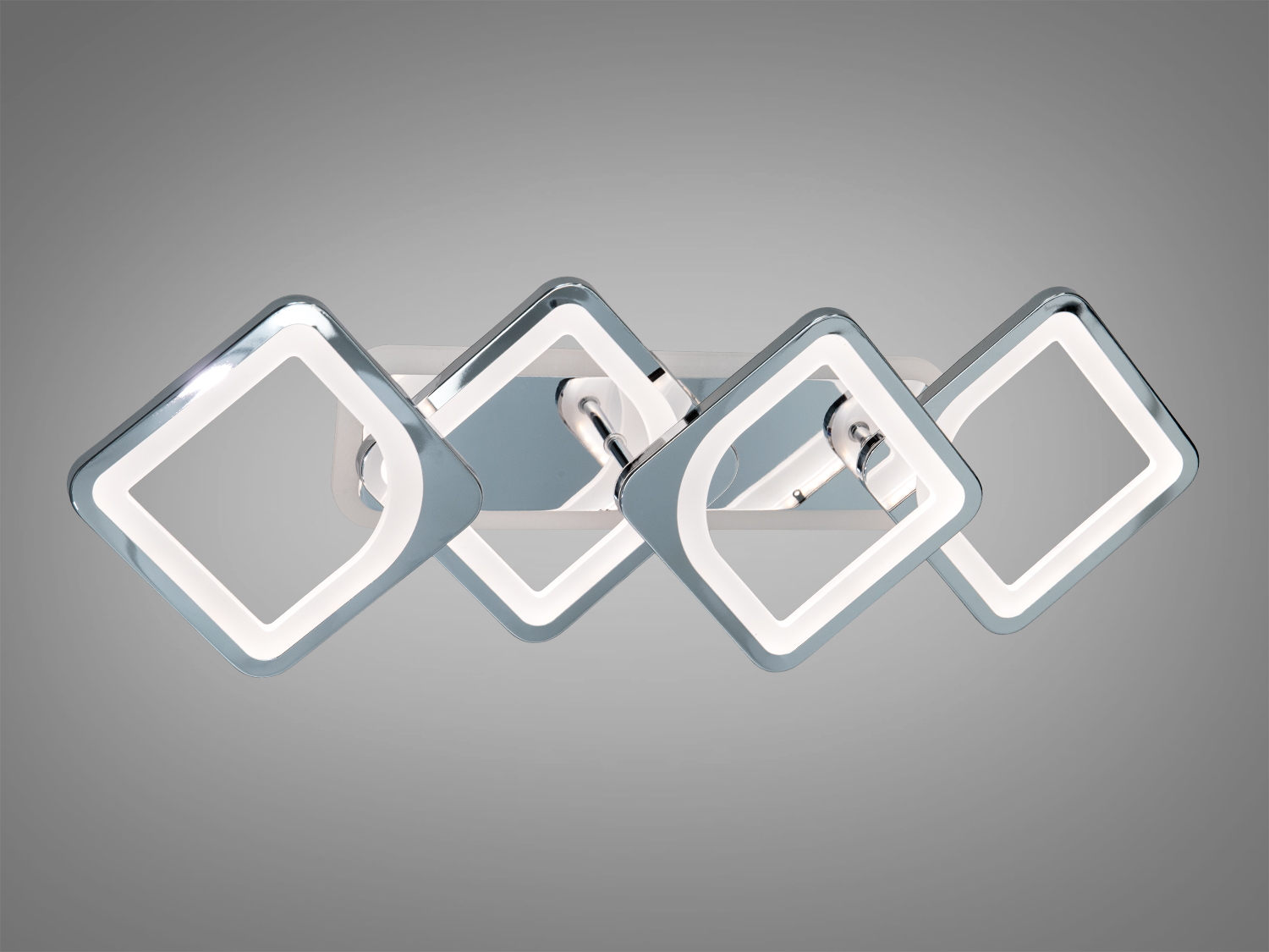 Сучасна стельова лампа з чотирма квадратними елементами, підвісний монтаж. Підходить для офісних приміщень.