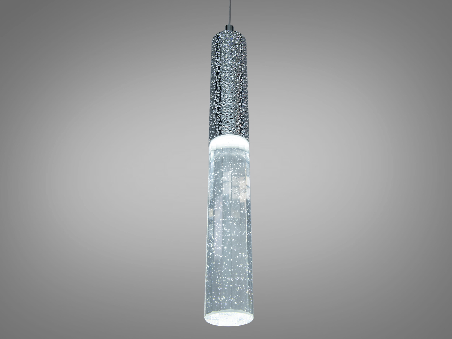 Підвісний світильник з акриловим корпусом, що містить бульбашки для ефекту розсіювання світла. Використовується для освітлення кухонь.