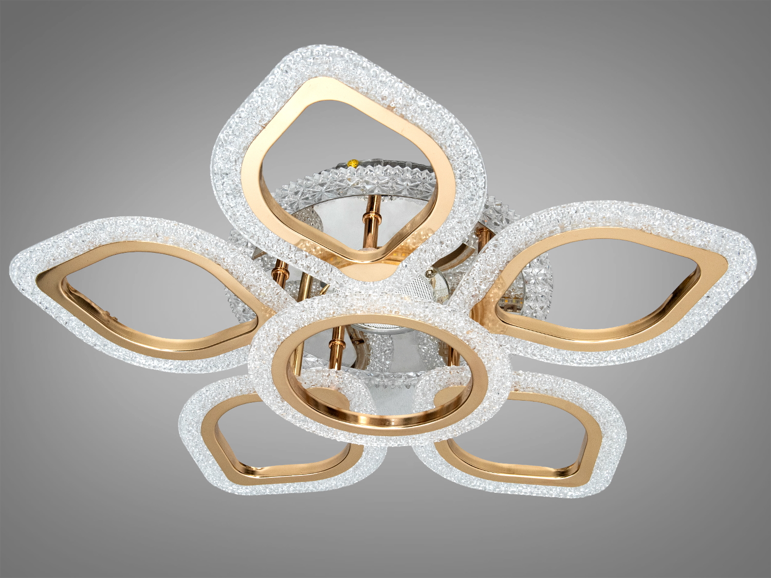 Стельова LED люстра квітка хром золото 55Вт пульт