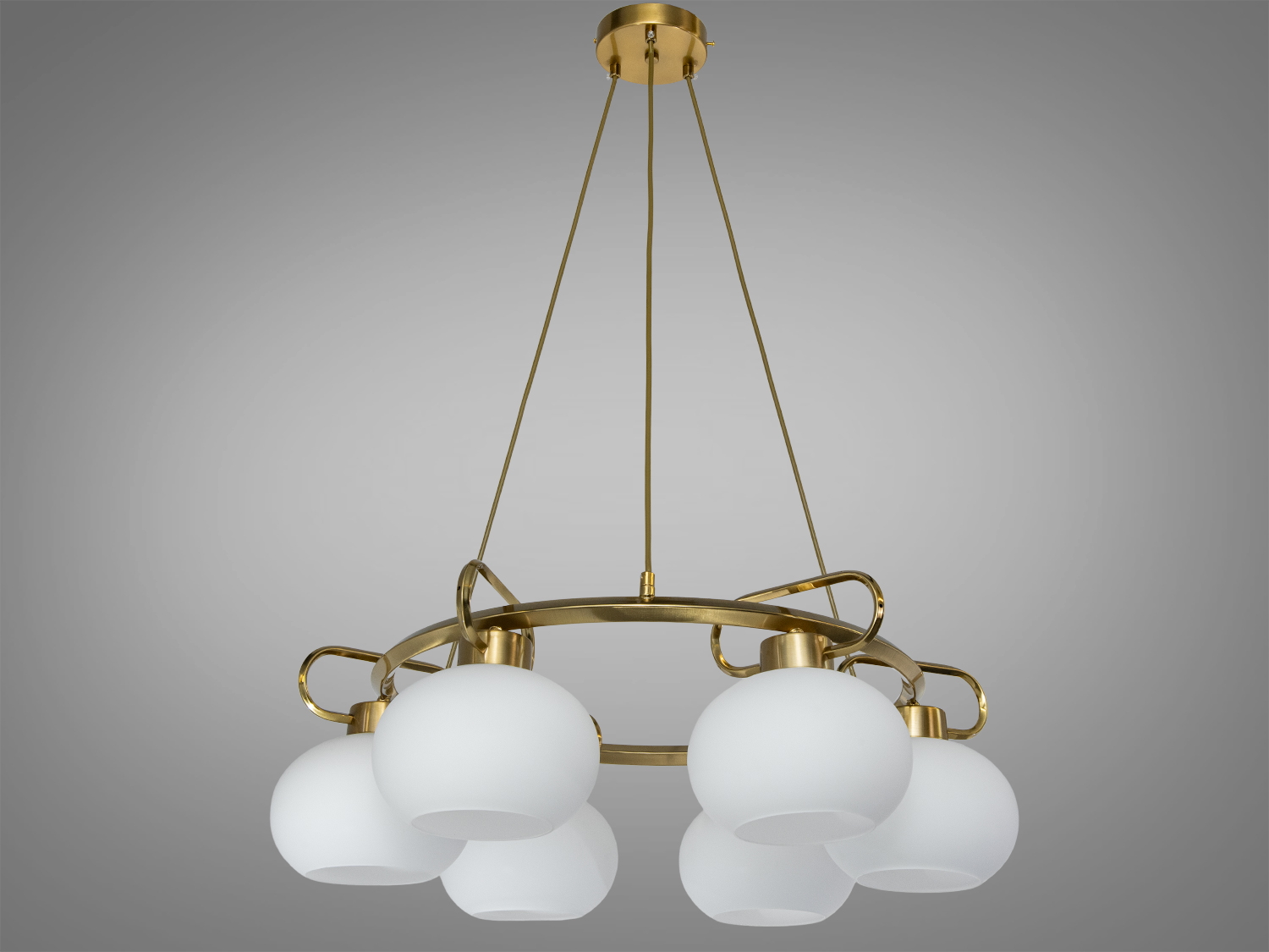 Підвісна люстра лофт на 6 матових скляних плафонів у кольорі бронзи. Підійде для вітальні, їдальні, кухні-острова та сучасних інтер’єрів.