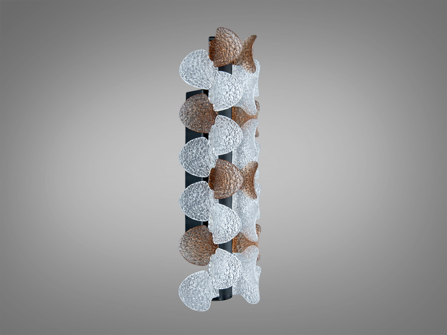 Настінний світильник з чорним корпусом, прикрашений рельєфними акриловими дисками, що створюють цікавий світловий ефект, ідеальний для декоративного освітлення.