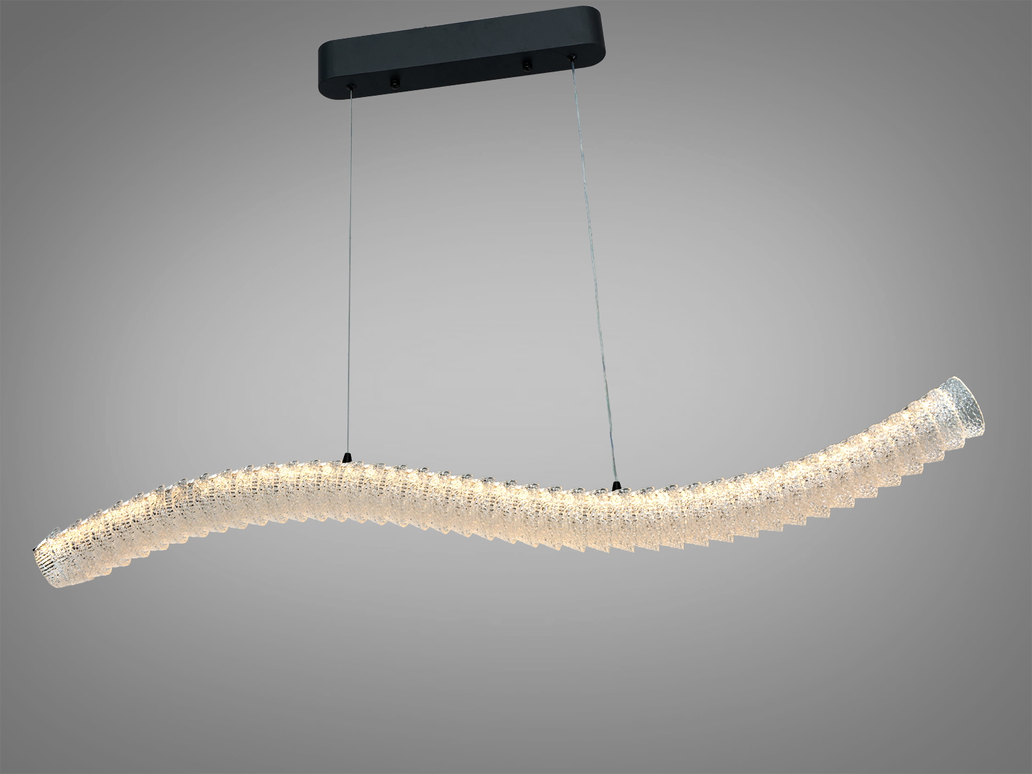 Підвісний світильник з хвилястим дизайном, прикрашений текстурованими акриловими елементами. Підходить для монтажу в сучасних приміщеннях.