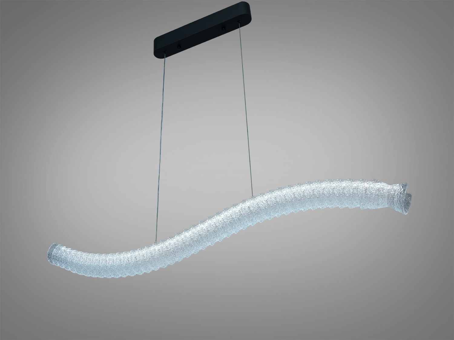 Підвісний світильник з хвилястим дизайном, прикрашений текстурованими акриловими елементами. Підходить для монтажу в сучасних приміщеннях.