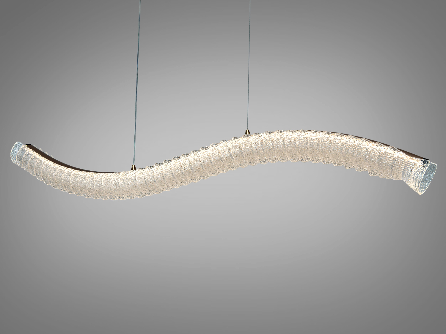 Підвісний світильник хвилястої форми, з текстурованими акриловими елементами, що створюють м′яке освітлення. Ідеальний для сучасного інтер′єру.