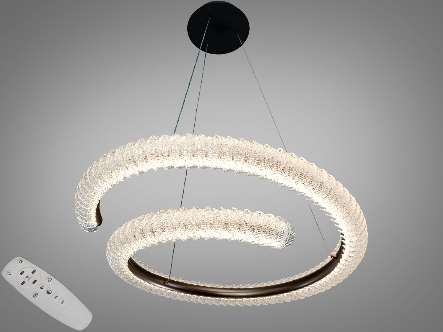 Підвісна LED люстра спіраль, шампань, 132 Вт, 7260 лм. Пульт і настінний вимикач, 3 температури світла (3200K/4100K/6500K). Для кімнат до ~23 м².