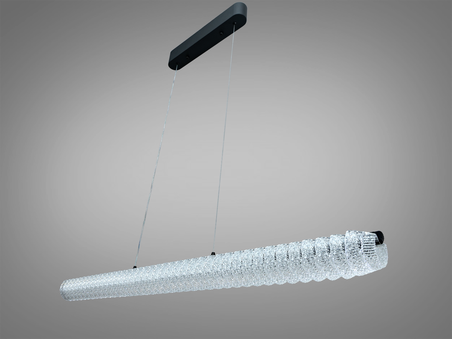 Підвісний світильник хвилястої форми, з текстурованими акриловими елементами, що створюють м′яке освітлення. Ідеальний для сучасного інтер′єру.