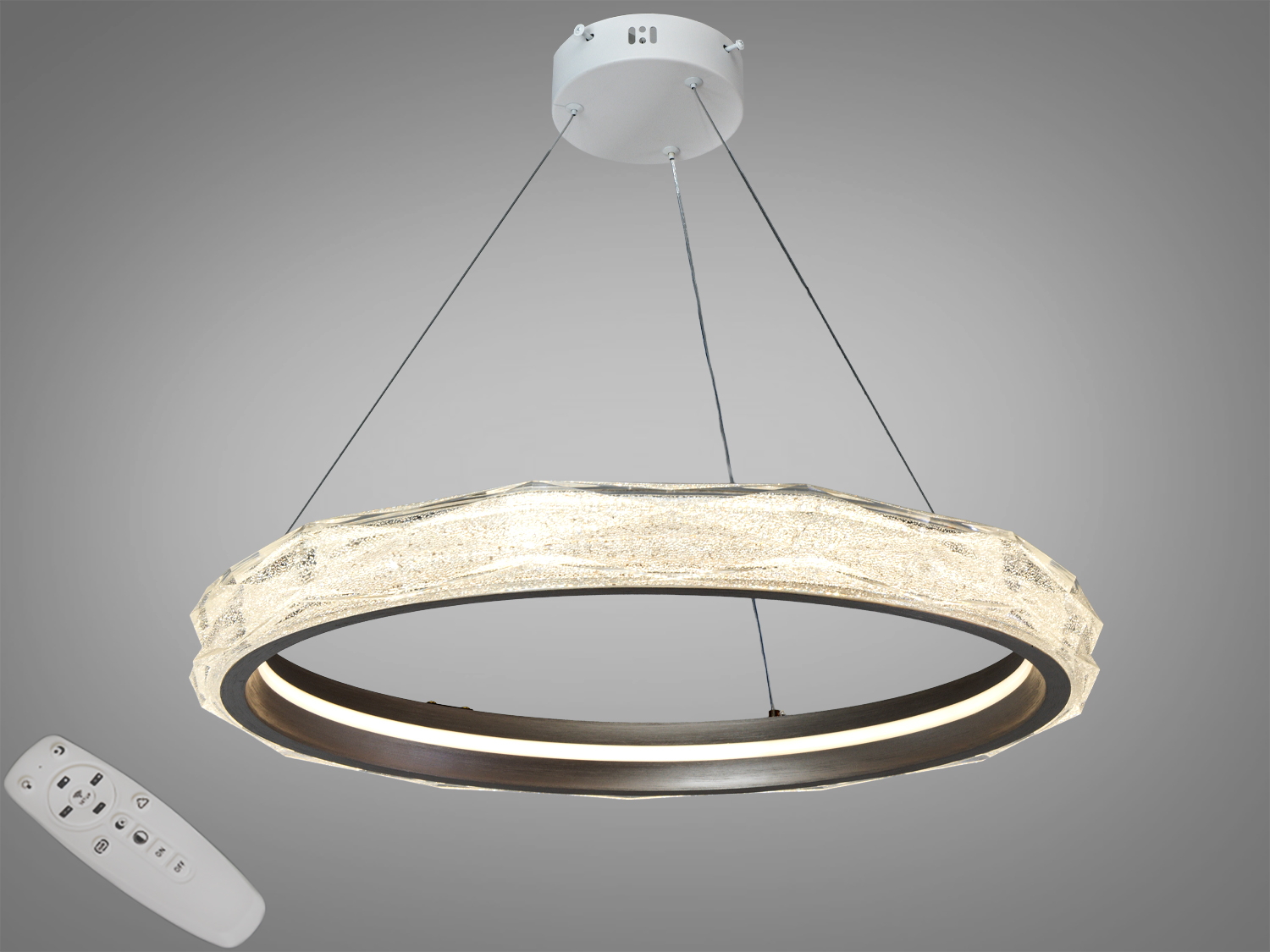 Підвісний світильник круглої форми з дистанційним управлінням, виготовлений з металу, підходить для сучасних інтер′єрів.