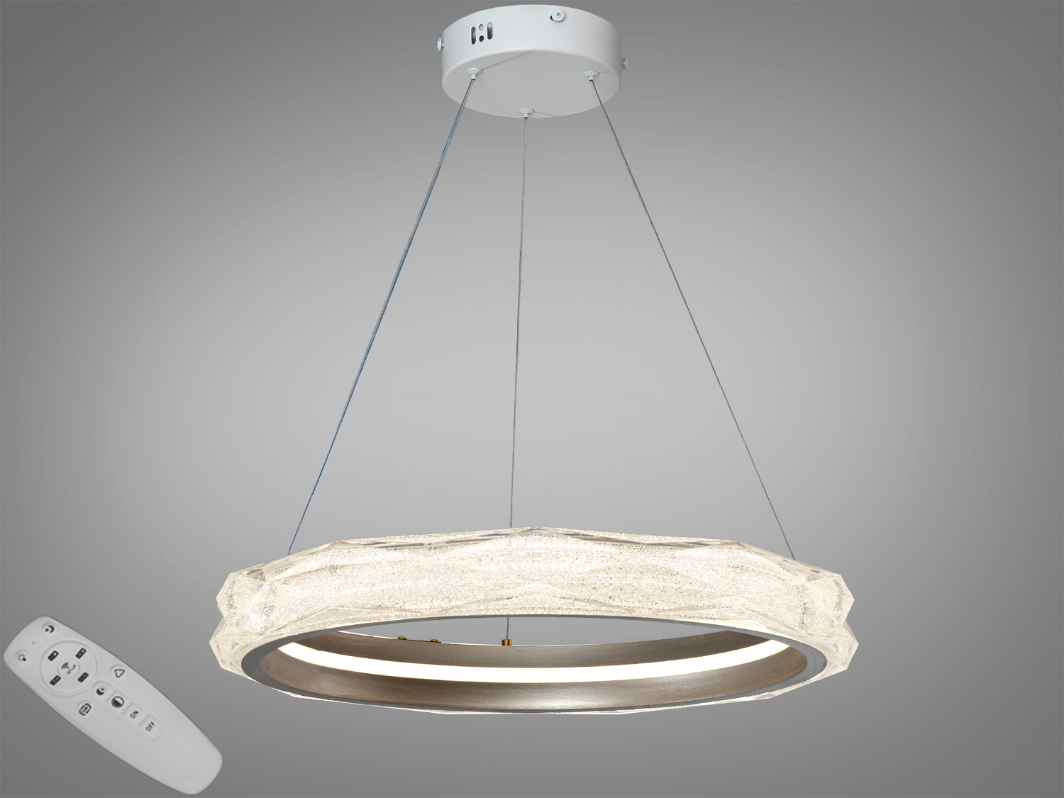 Підвісна LED-люстра Diasha, шампань: 51 Вт, 2805 лм, діаметр 50 см, до 9 м². 3 температури світла 3200/4100/6500K, пульт і настінний вимикач, регульована висота.