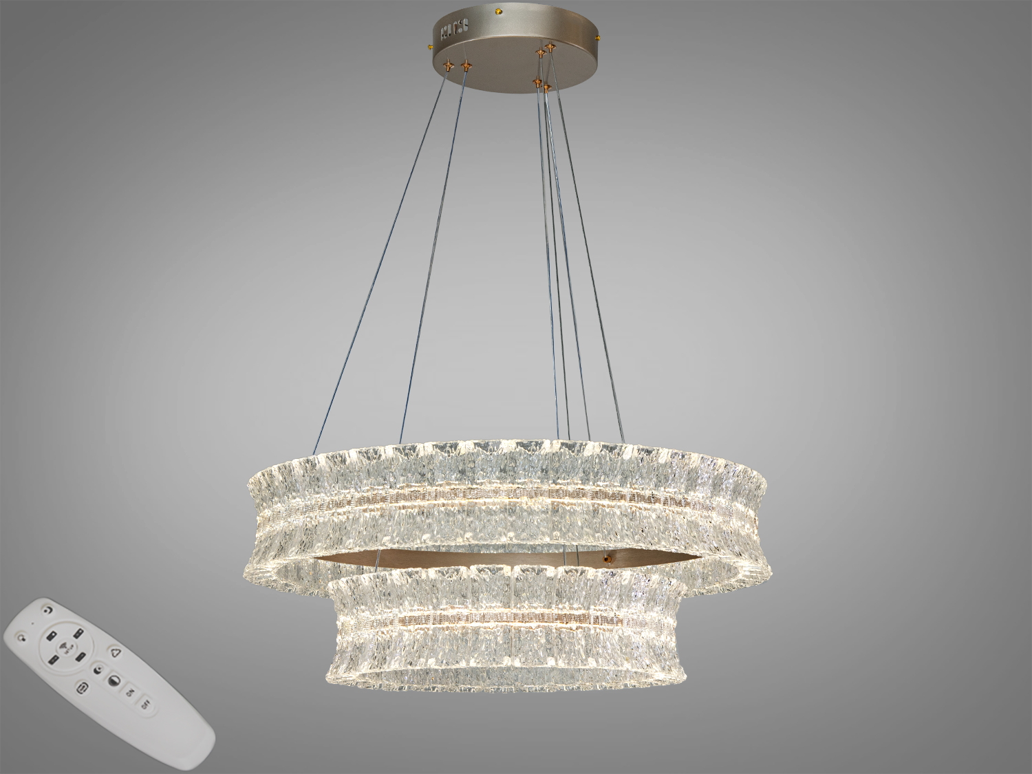 Підвісний світильник з двома акриловими кільцями, дистанційне керування. Сучасний дизайн для вітальні.